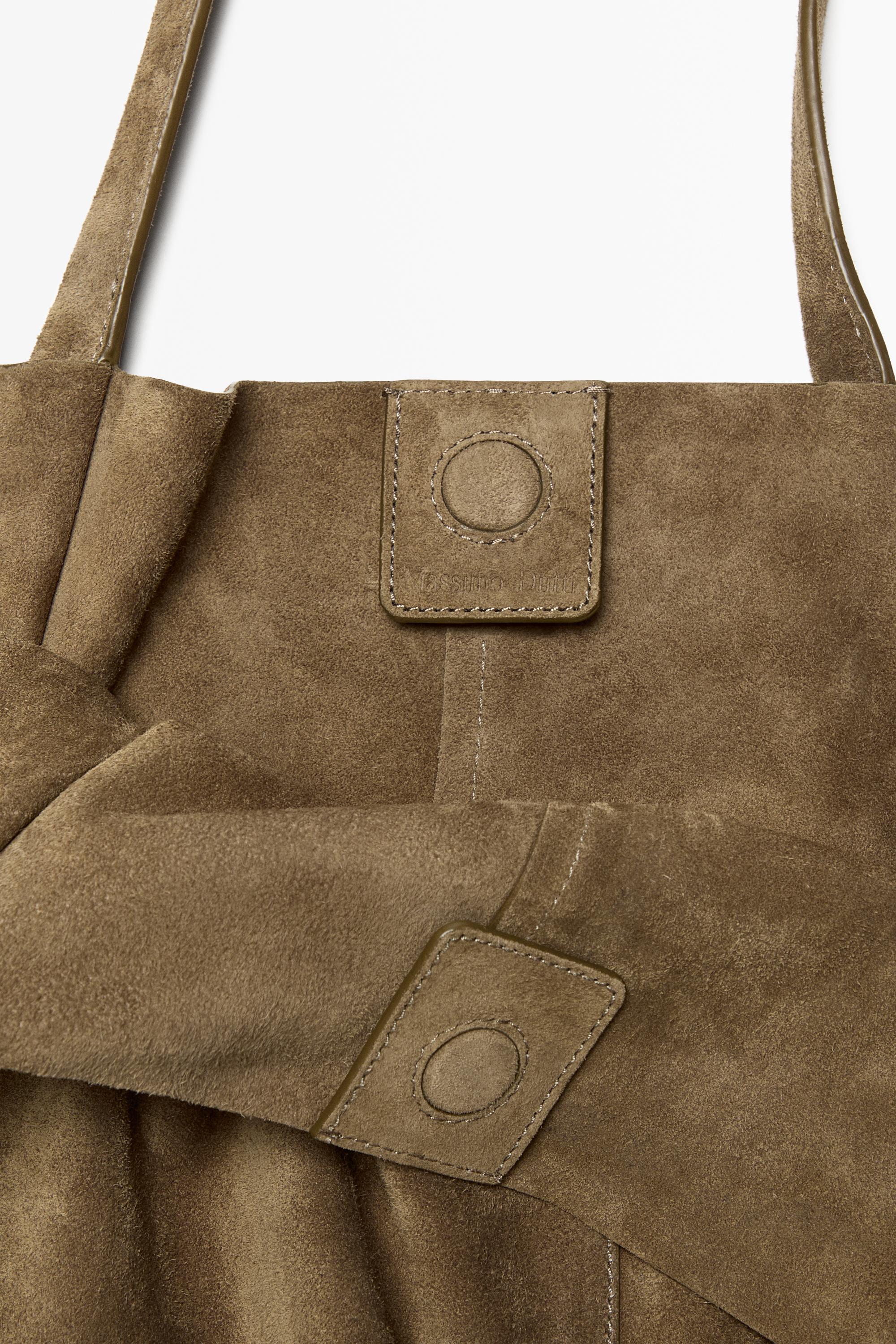 Split suede leather tote bag — SAND
