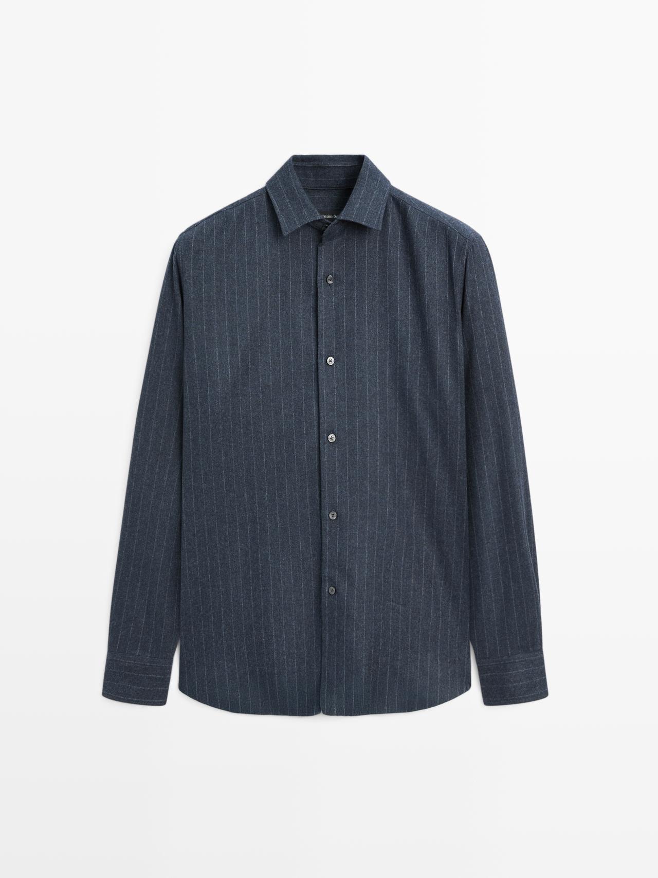 Massimo Dutti - Herre - Nålestribet, Regular Fit Skjorte - Blå - Xl