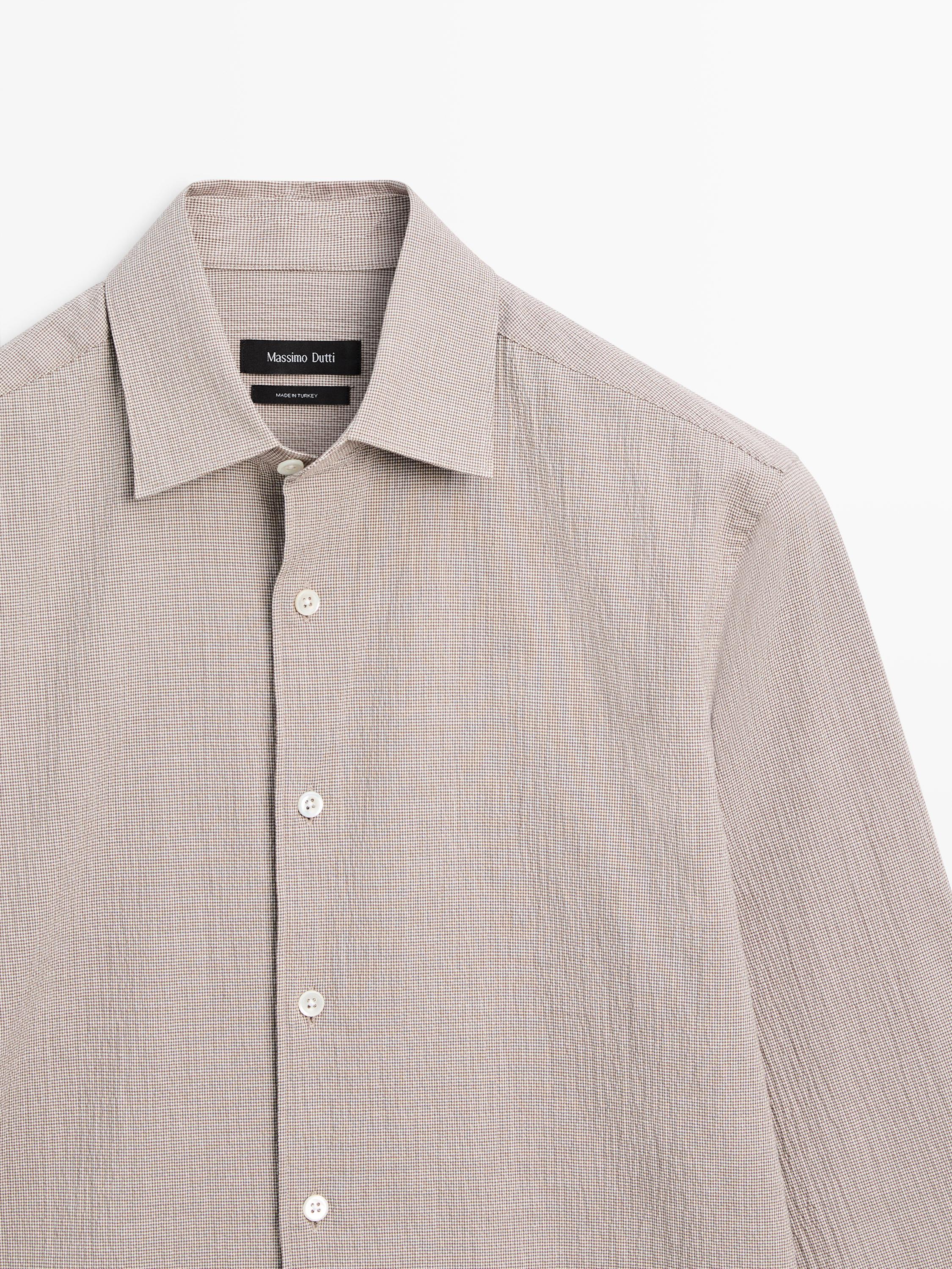 Houndstooth cotton blend shirt — BEIGE