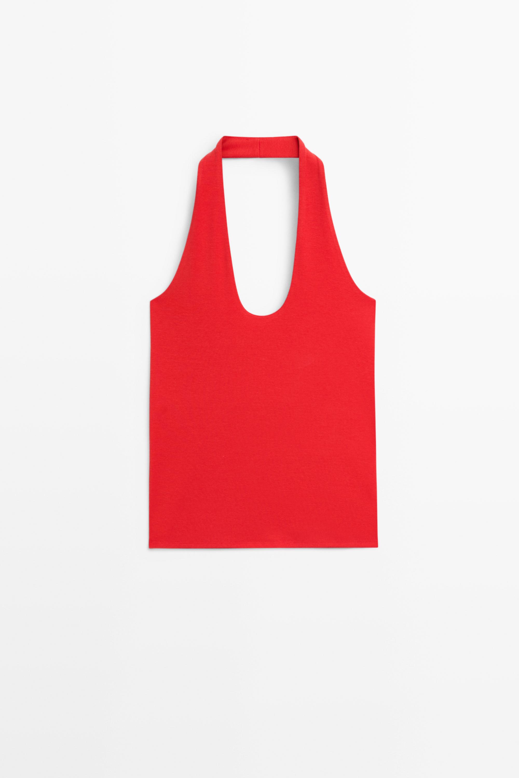 Cotton modal blend halter top — RED