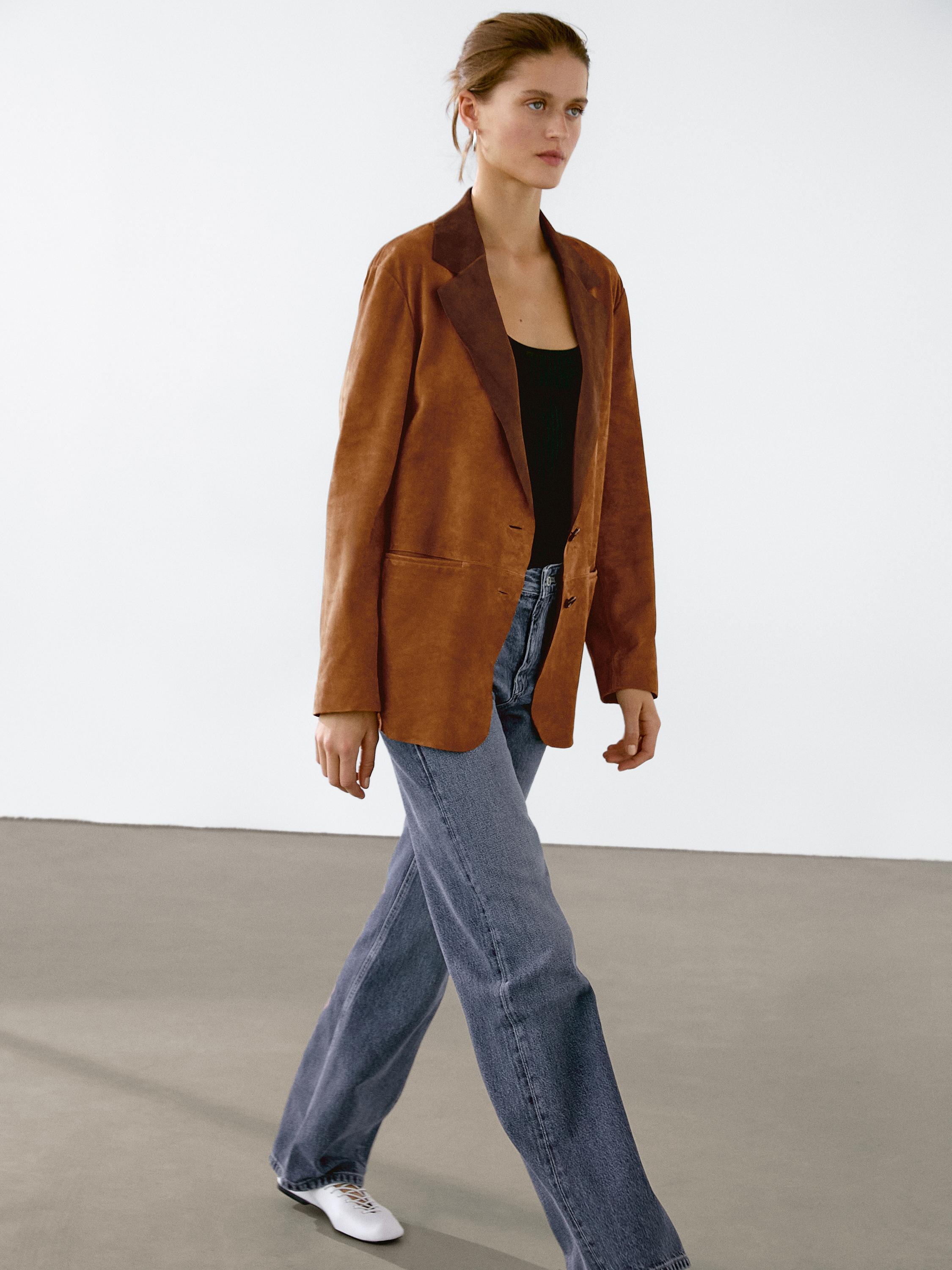 Fluid suede leather jacket