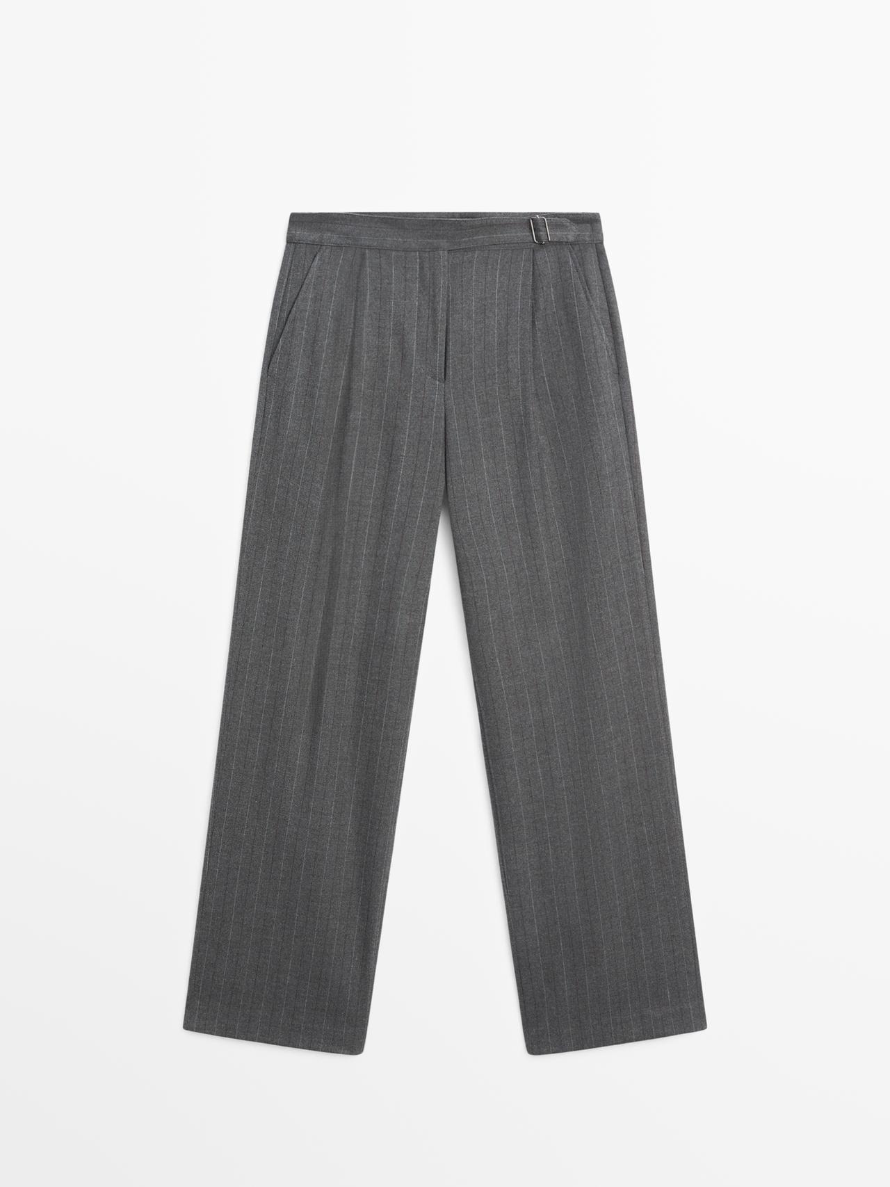 Massimo Dutti - Dame - Nålestribede Bukser Med Læg - Kulgrå - 42