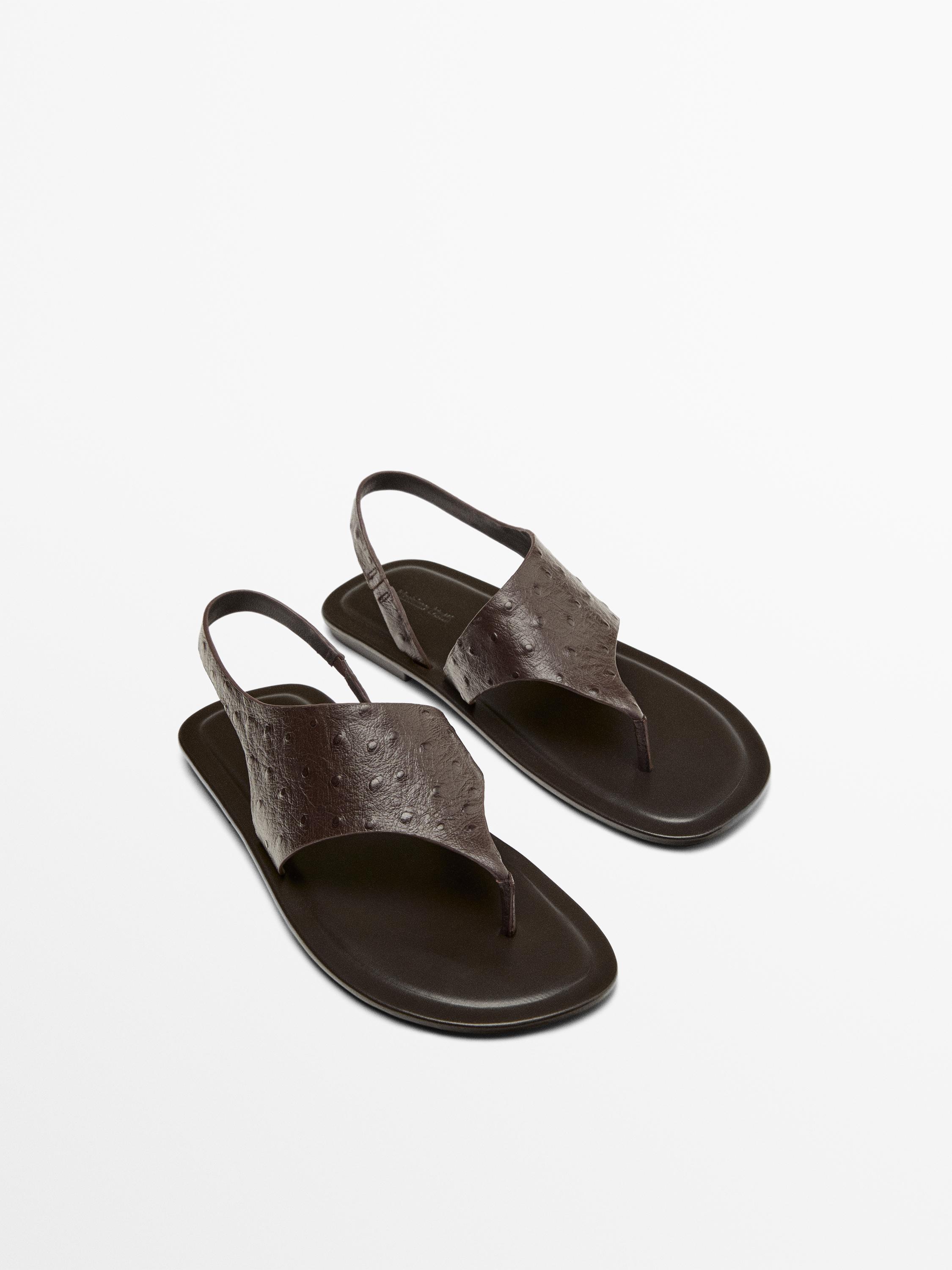 Embossed animal print sandals — BROWN