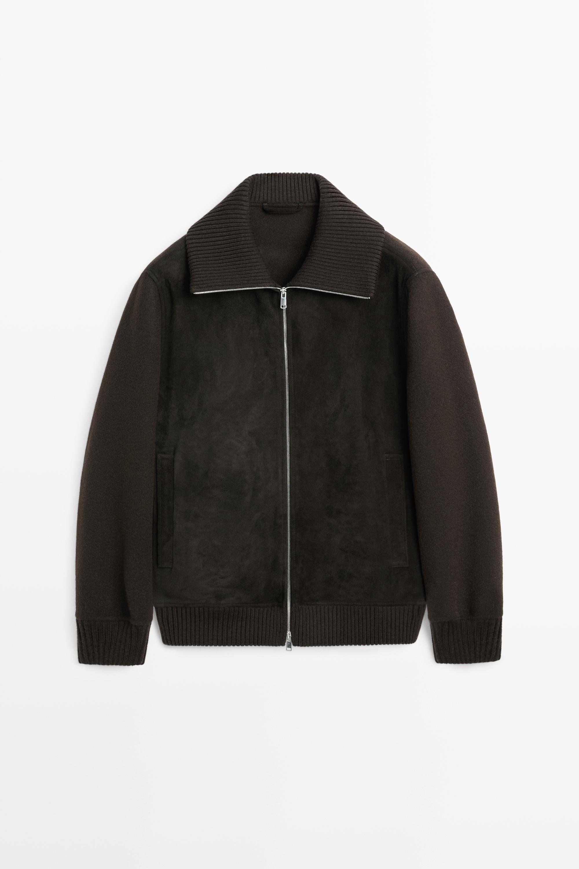 Cardigan en double tissu combiné cuir et daim