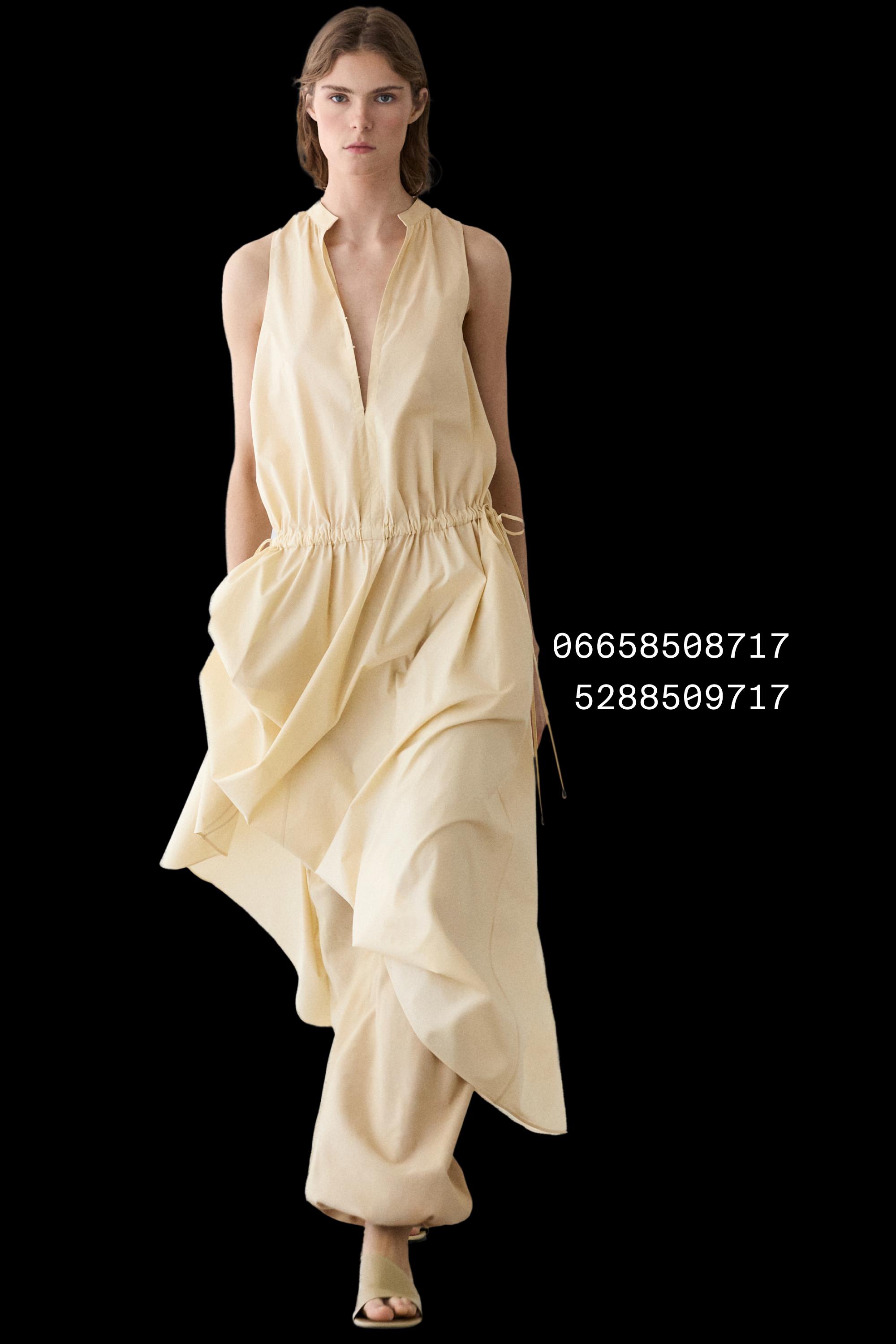 100% cotton midi dress with elasticated waist — PALE YELLOW