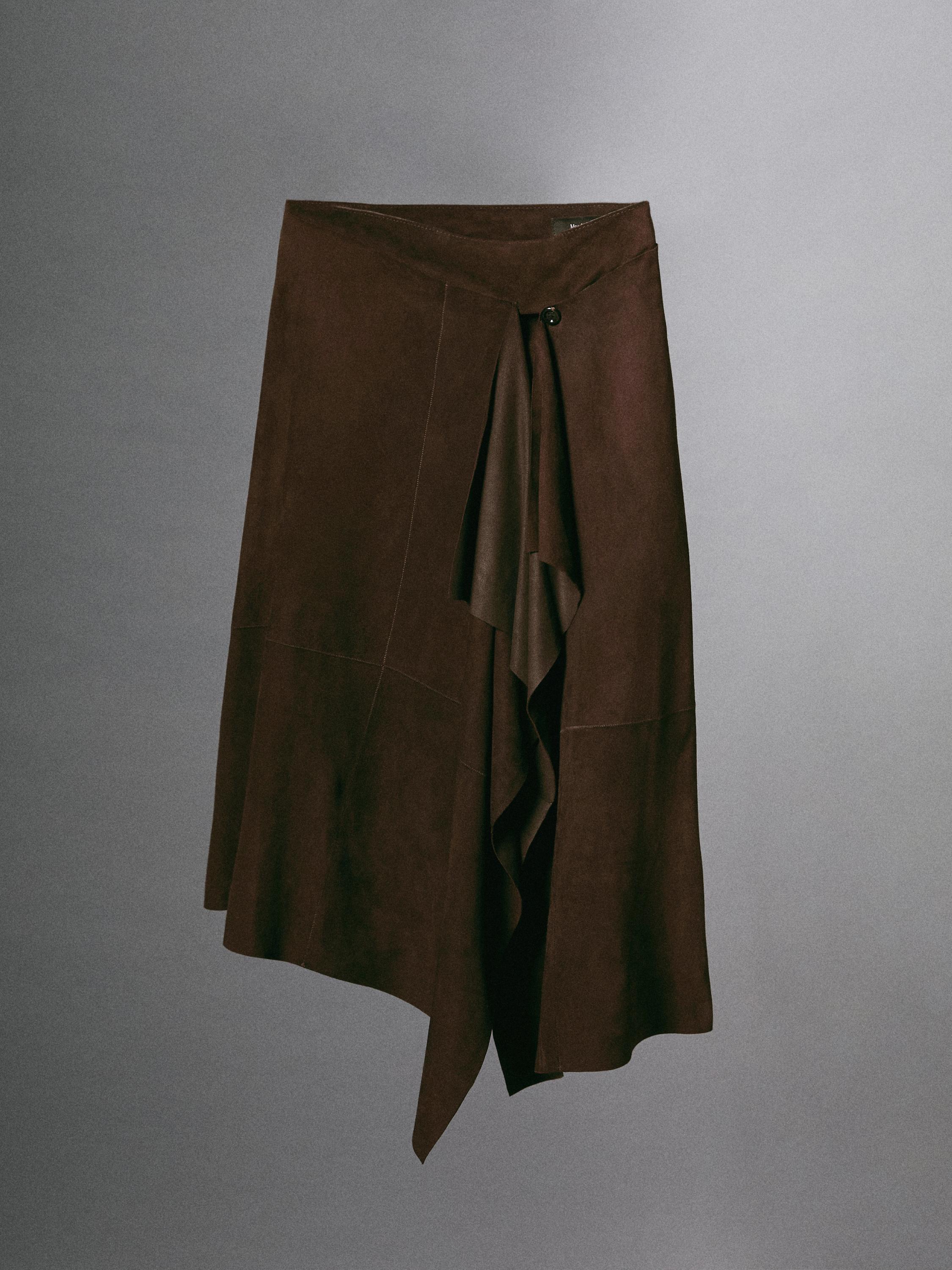 Suede leather midi skirt with ruffle detail
