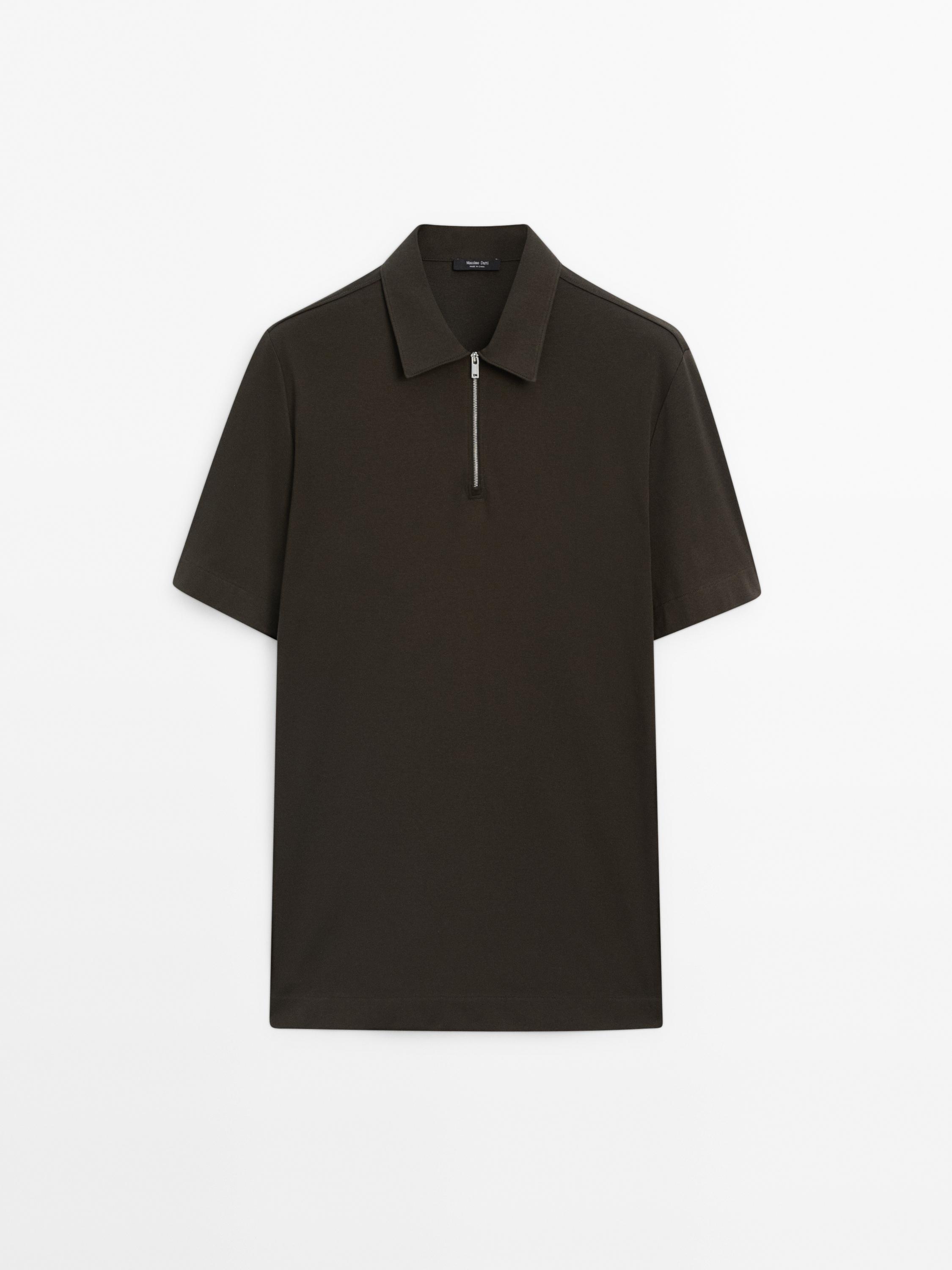 Áo cổ polo khóa kéo 100% cốt-tông