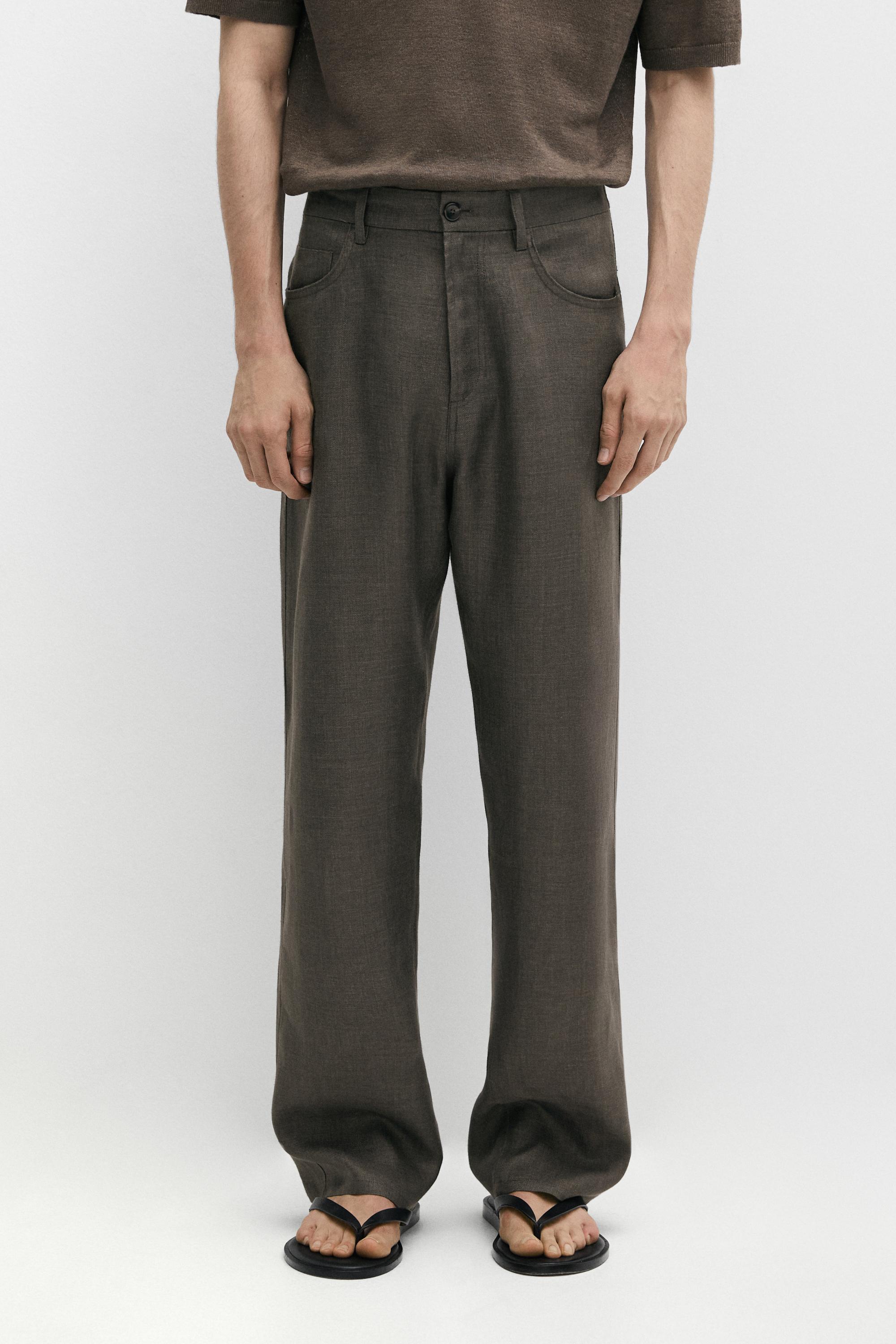 Wide-leg linen trousers — Greyish green