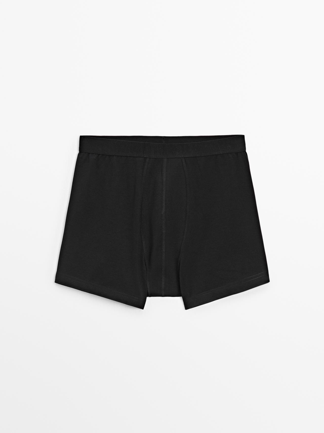 Massimo Dutti - Herre - Ensfarvede Boxershorts I Bomuldsblanding - Sort - L