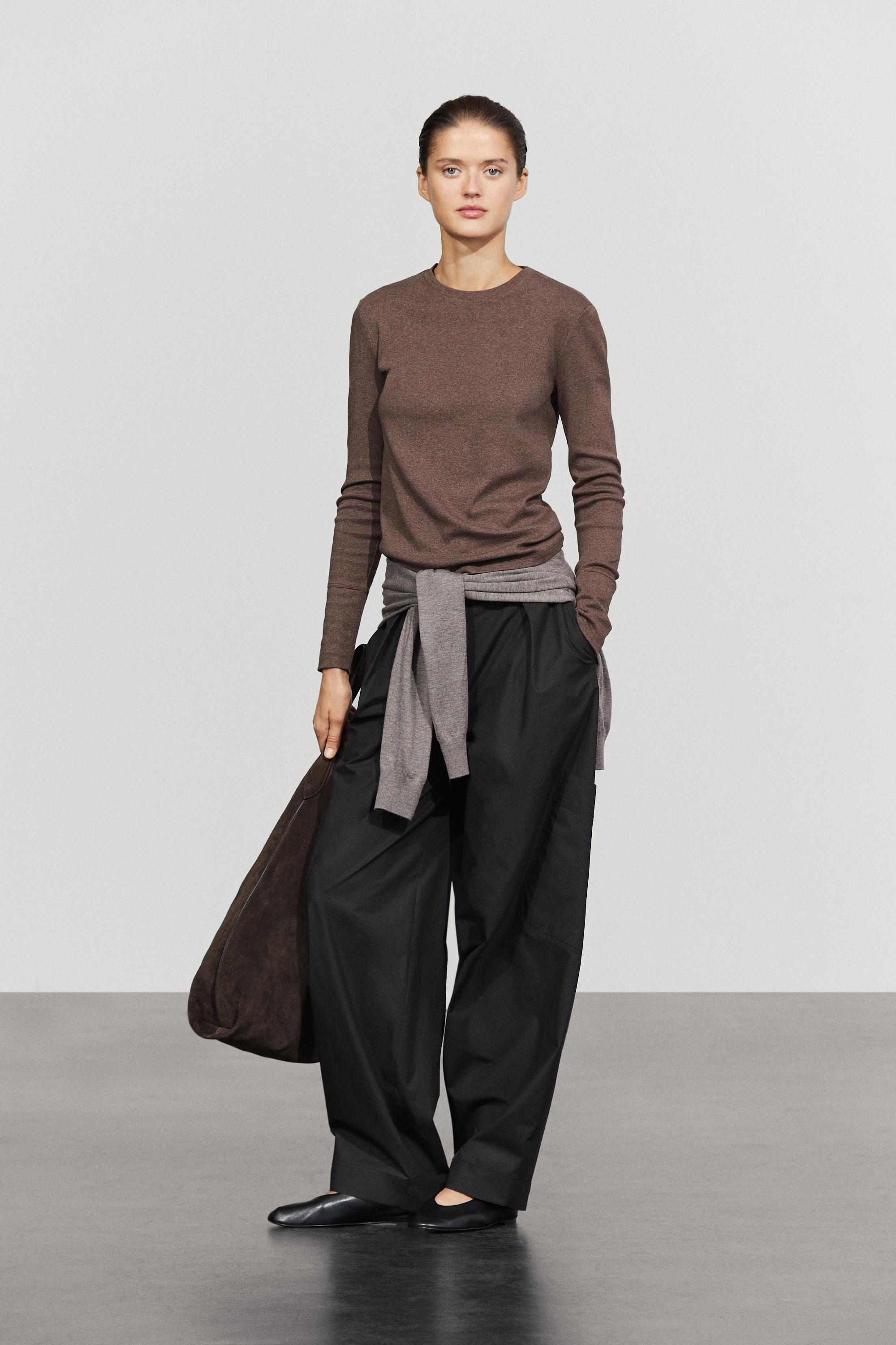 100% cotton long sleeve T-shirt — BROWN