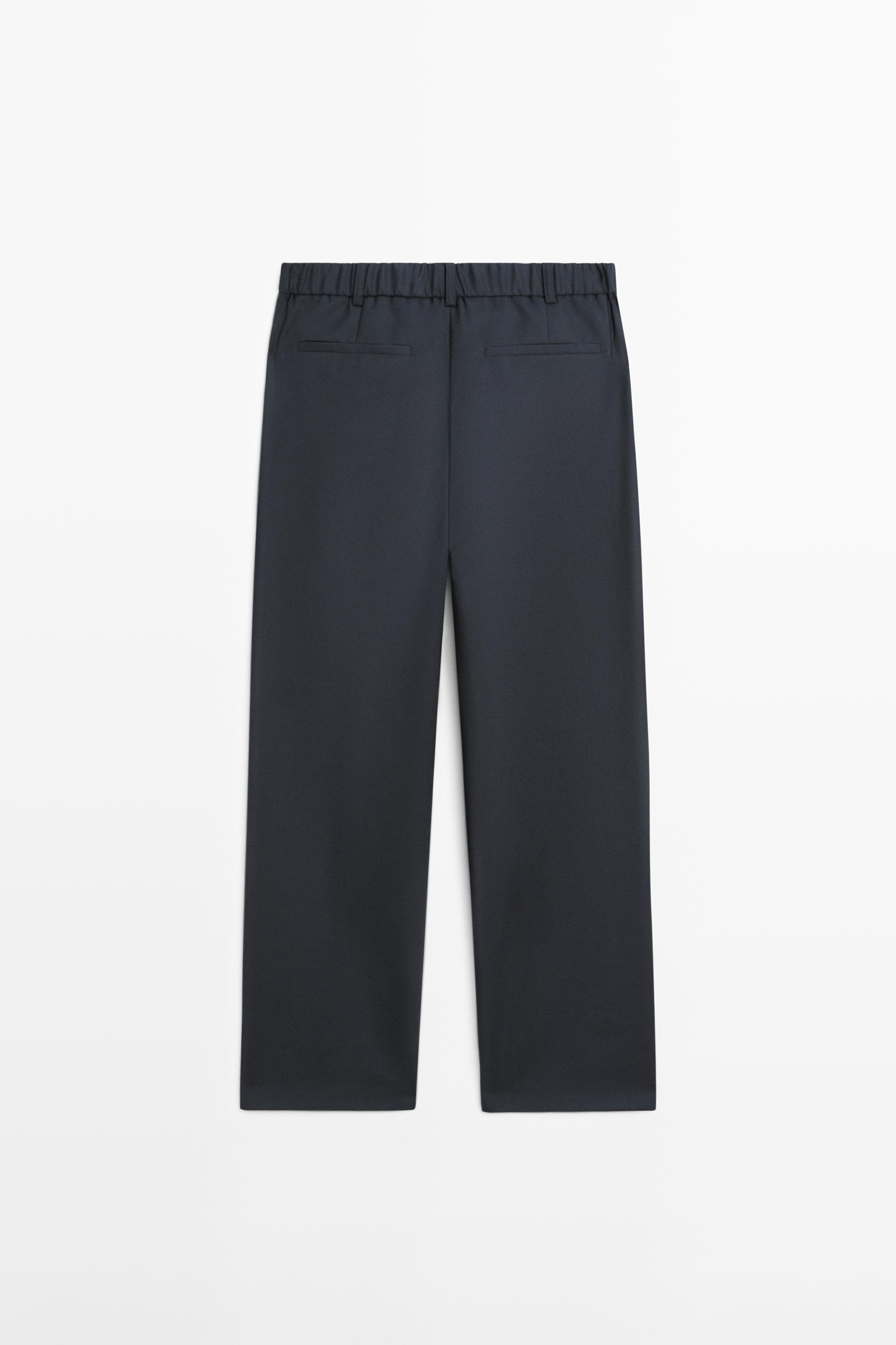 Relaxed fit wool blend trousers with darts — NAVY BLUE