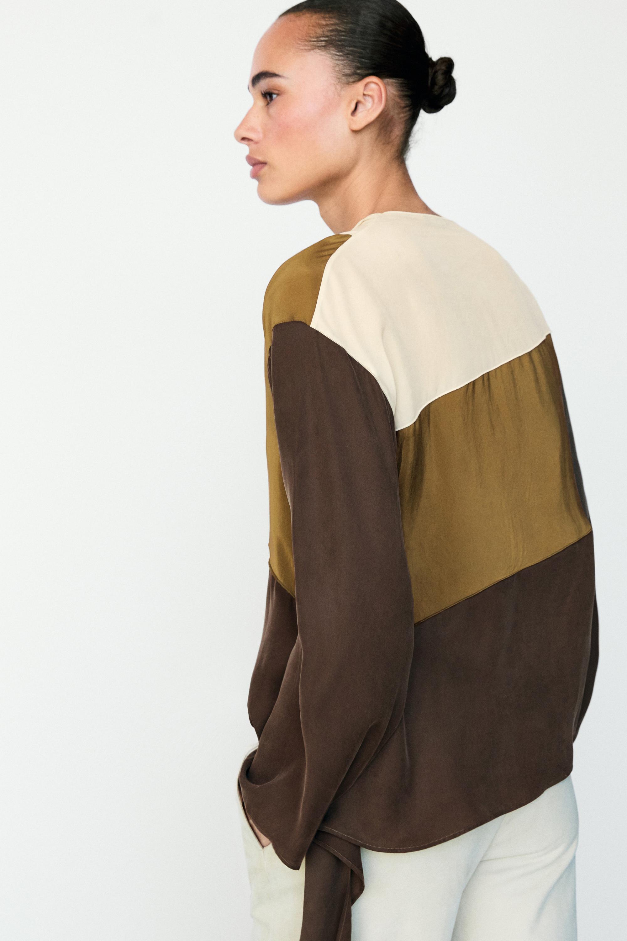 Tricolor flowing shirt — Chocolate