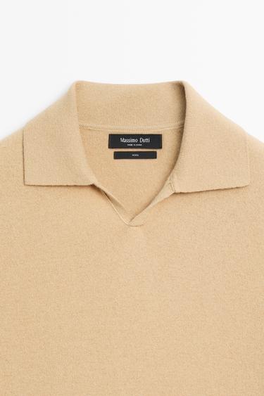 100% wool knit polo sweater — MEDIUM CAMEL 9