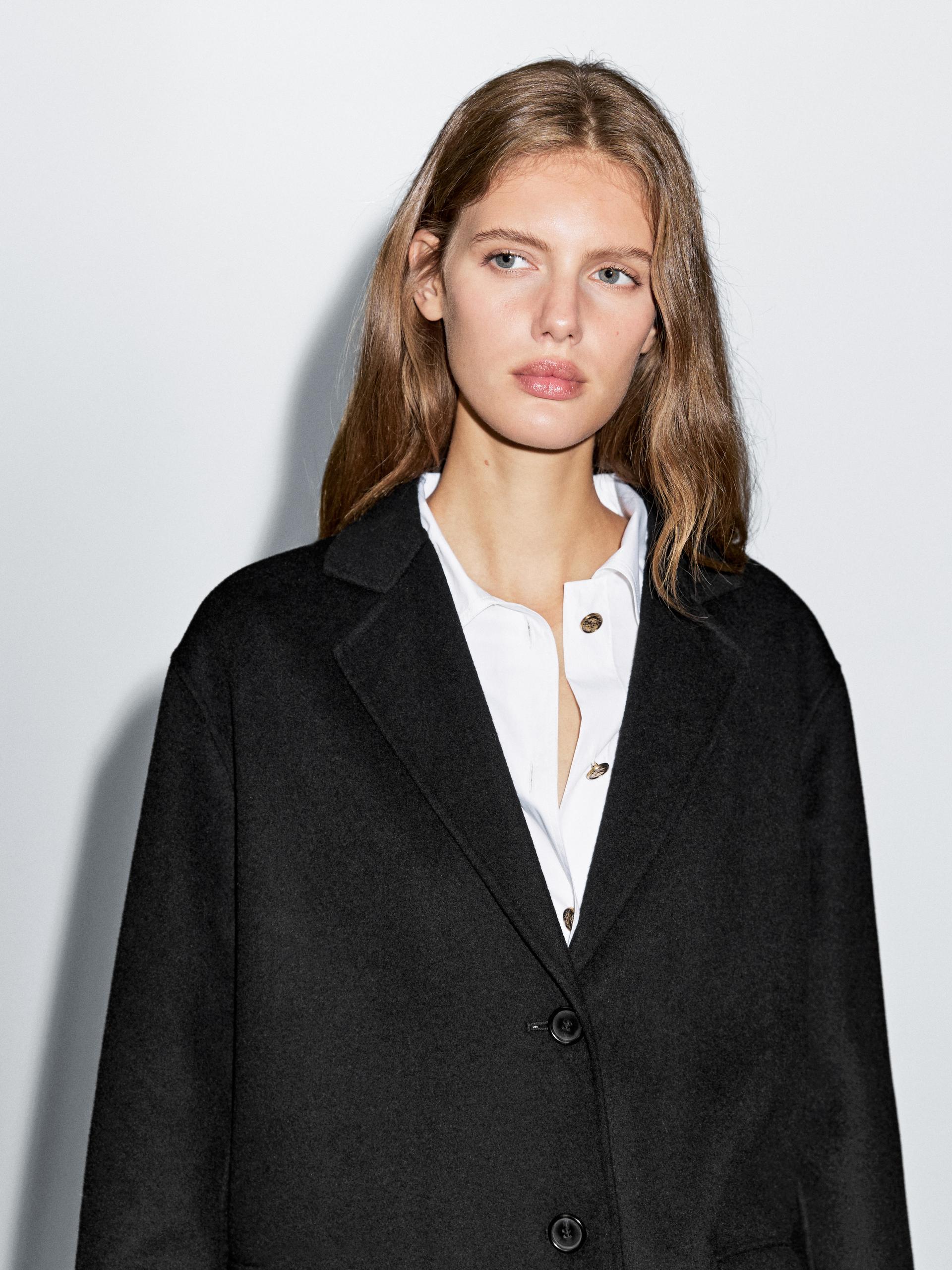 Manteau Long En Laine Mélangée - Noir - M - Massimo Dutti - Femme