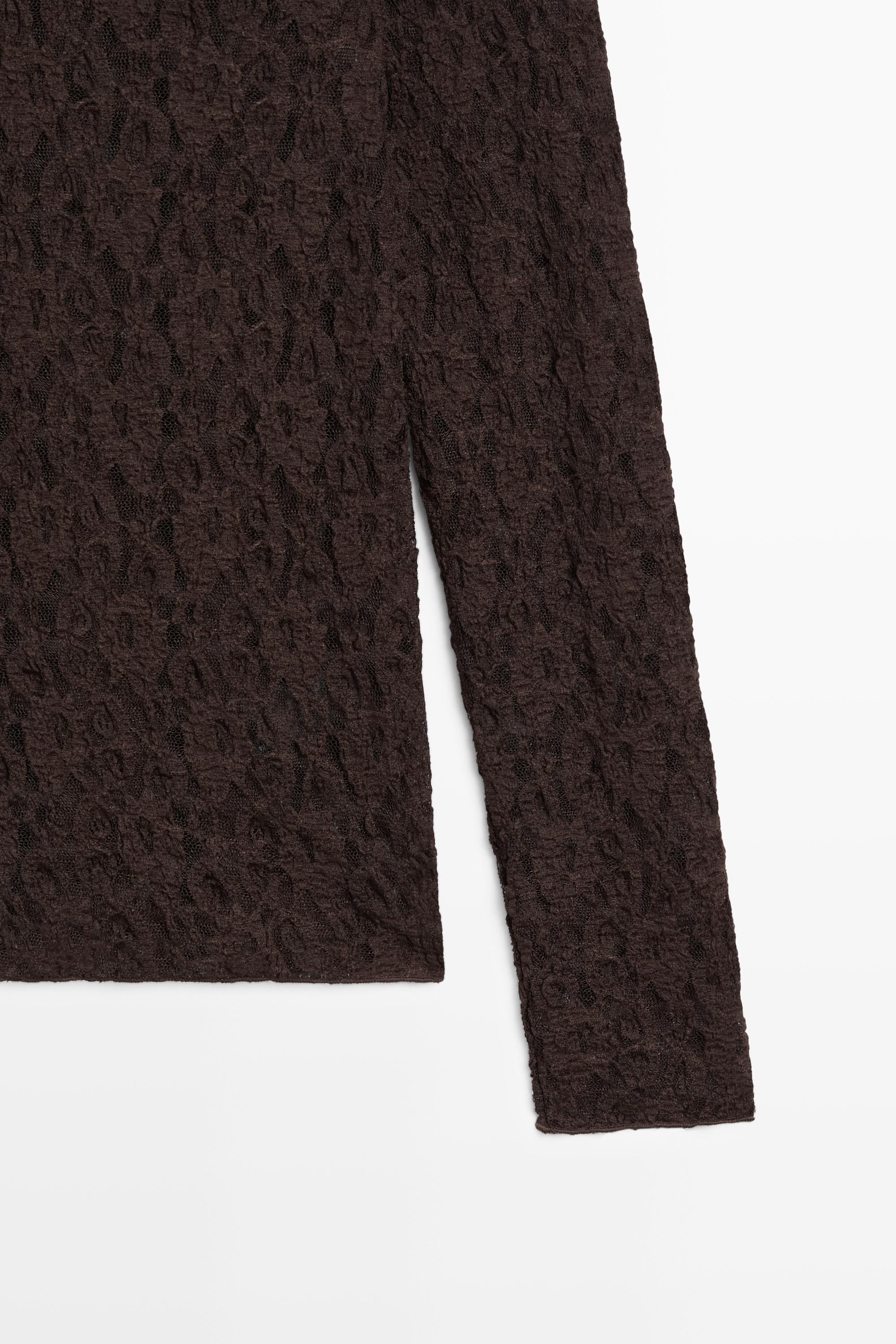 Long sleeve lace detail T-shirt — BROWN