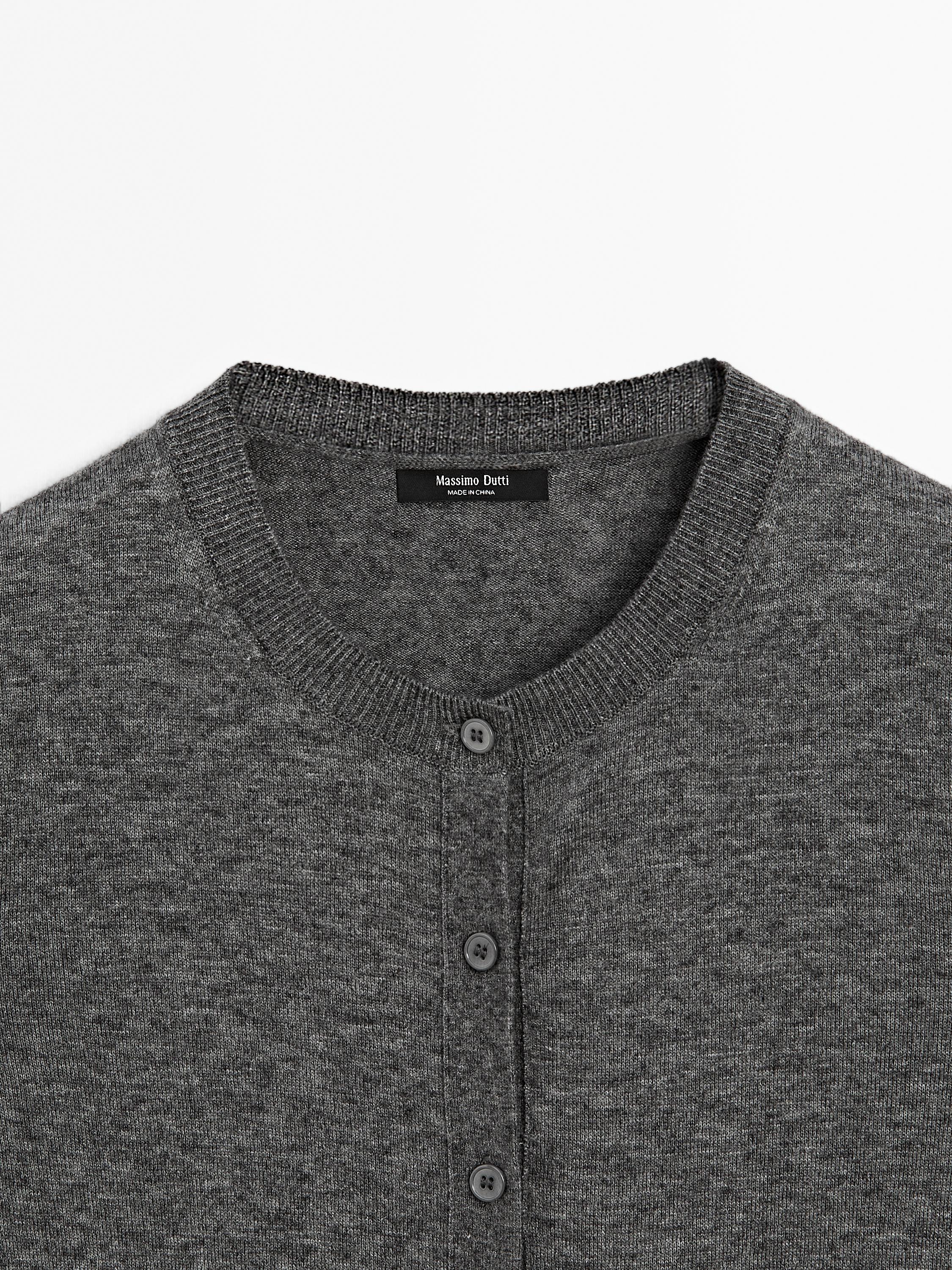 Wool blend knit cardigan with crew neck