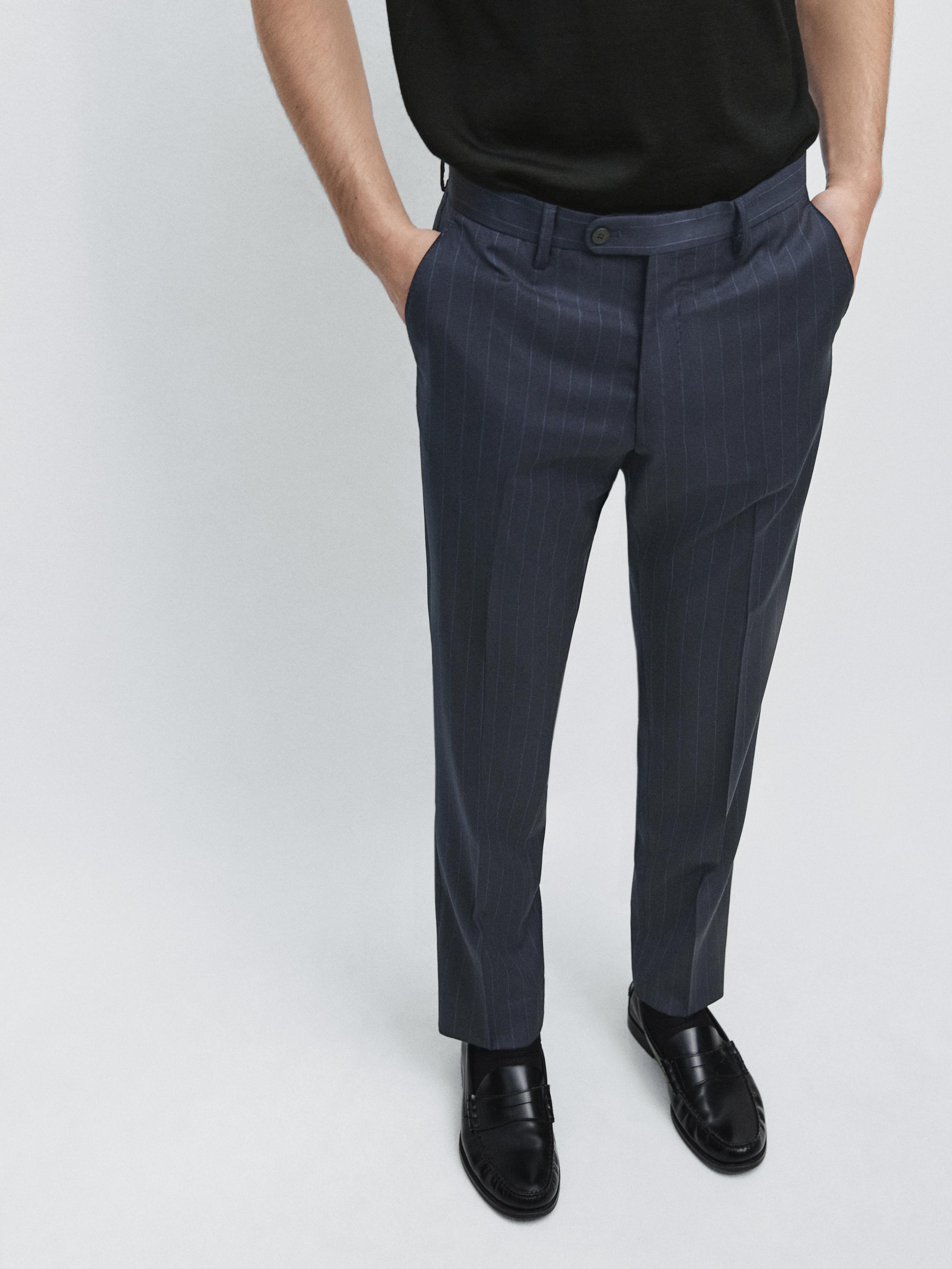 Pinstriped suit pants — NAVY BLUE