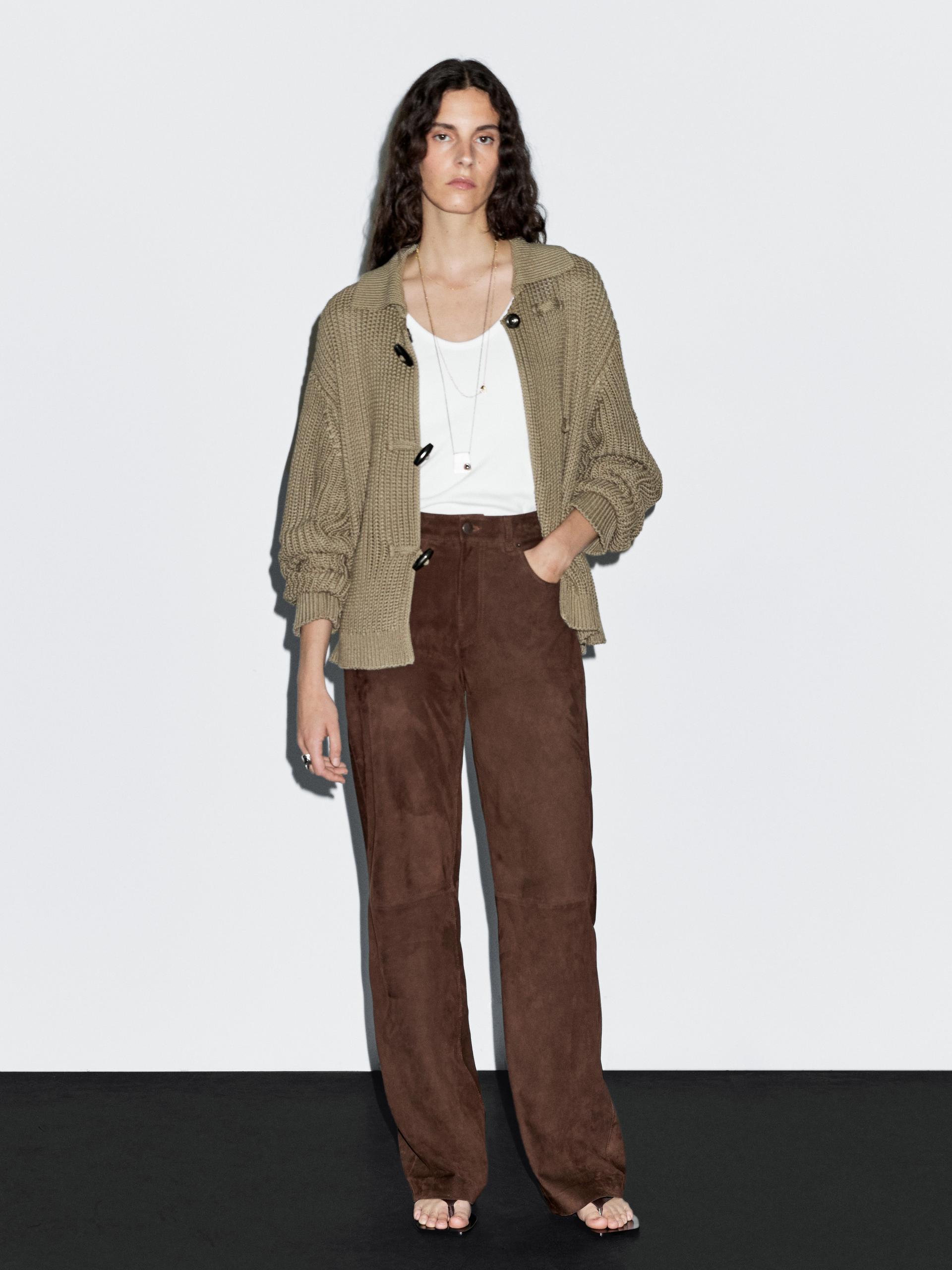 Cárdigan Botón Cuerno Algodón Mercerizado - Piedra - S - Massimo Dutti - Mujer