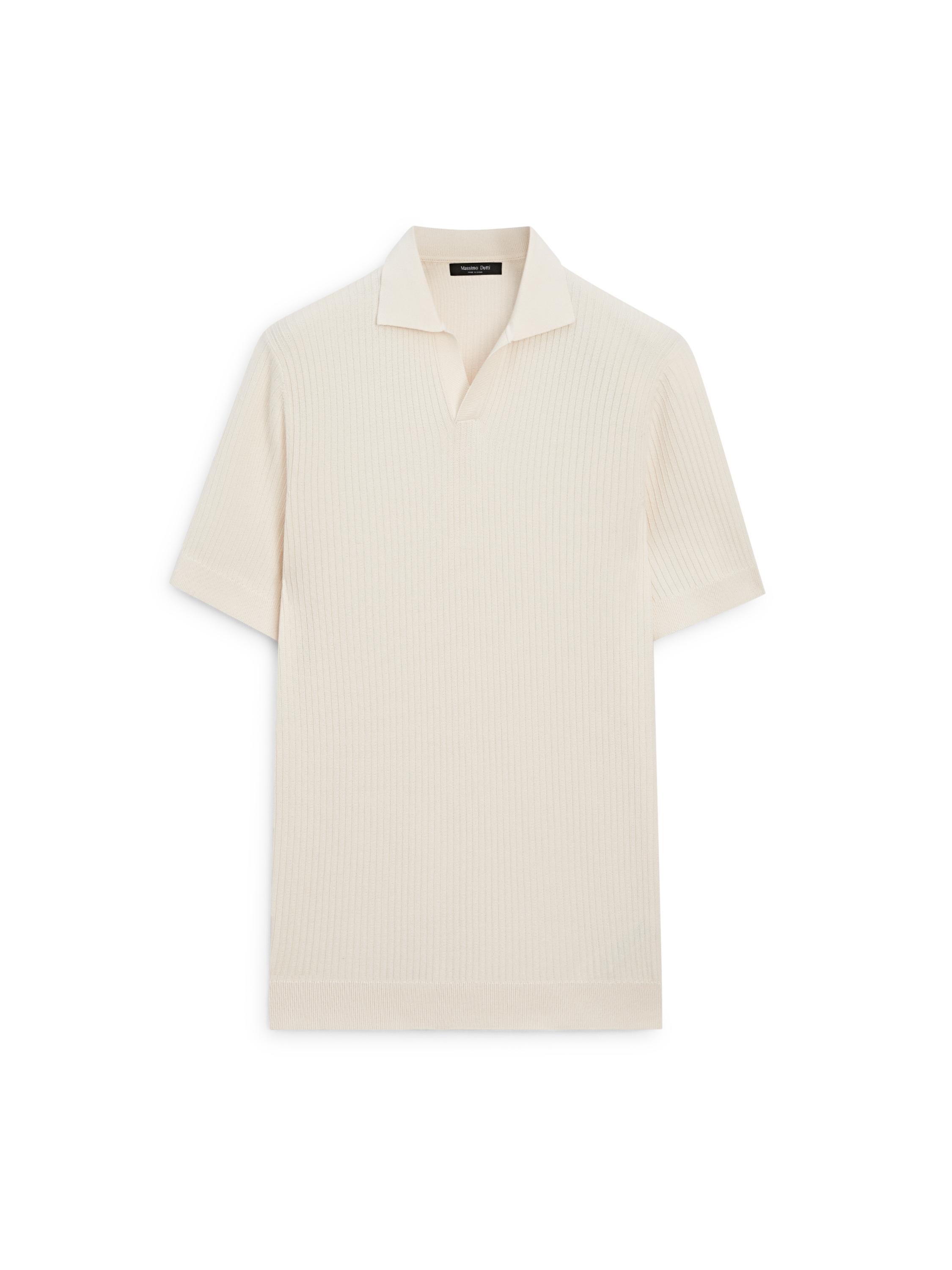 Regular fit cotton knit polo shirt — CREAM