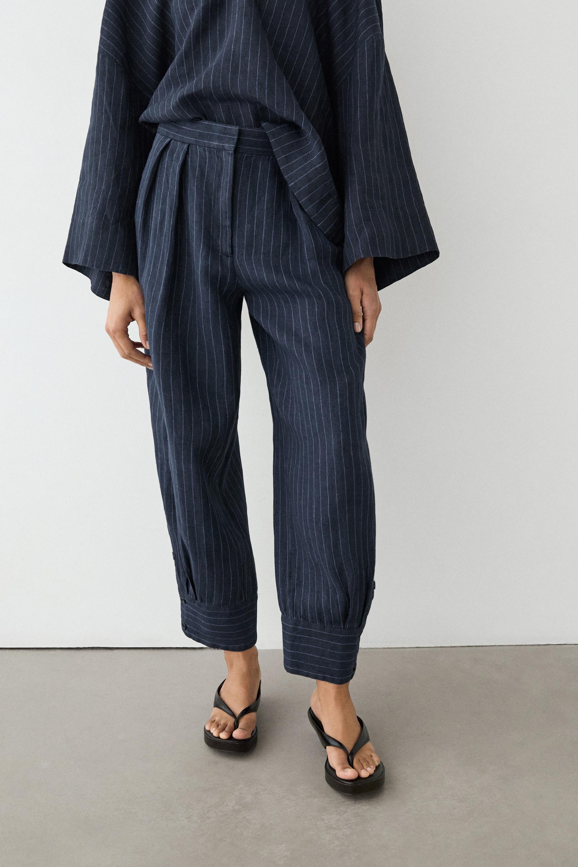 Striped linen sarouel trousers — DARK BLUE