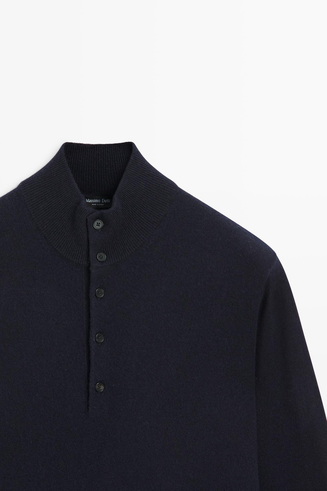 Wool blend mock neck knit sweater — NAVY BLUE