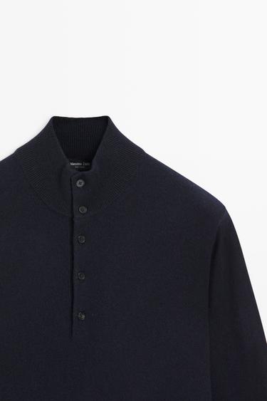 Wool blend mock neck knit sweater — NAVY BLUE 4