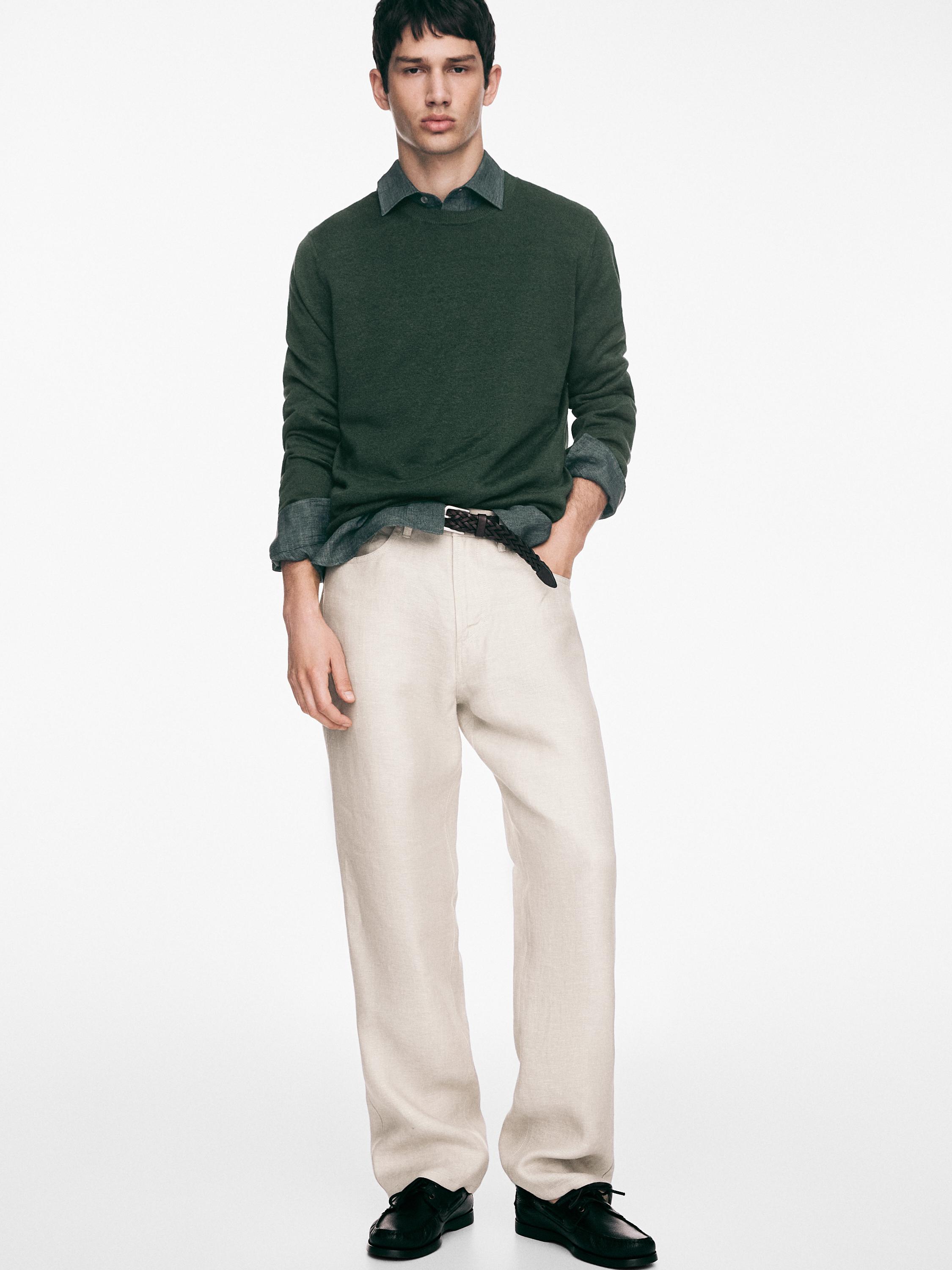 سويتر محاك بياقة دائرية من الكتان