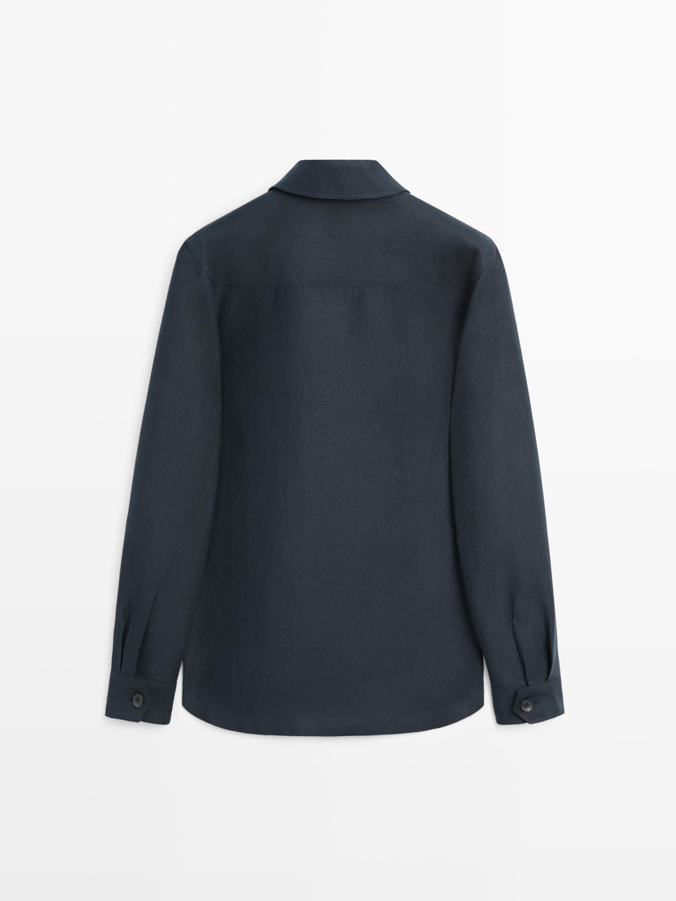 Linen overshirt with pocket details — BLUE
