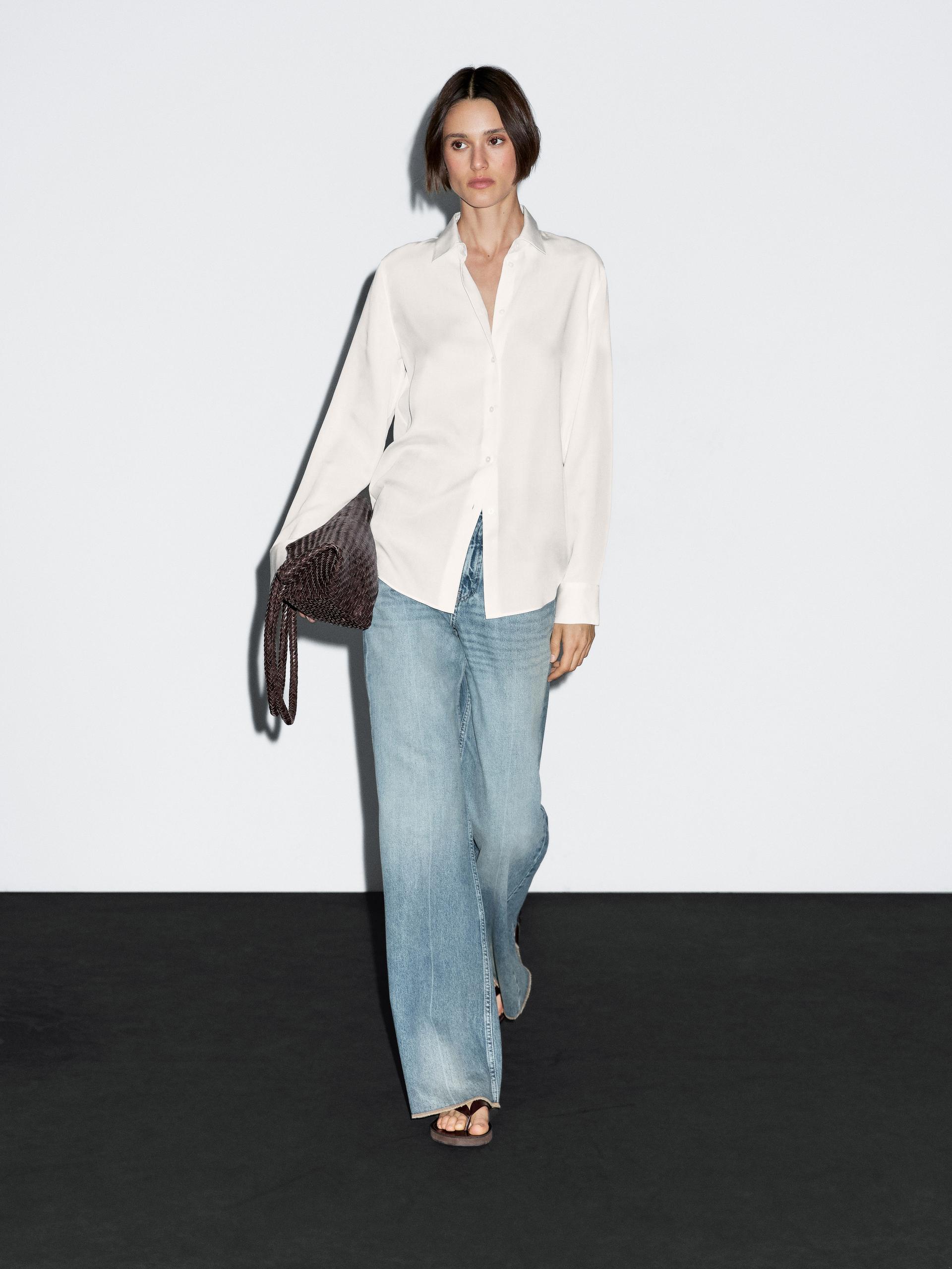 Camisa Fluida Cuello Camisero - Blanco - 42 - Massimo Dutti - Mujer