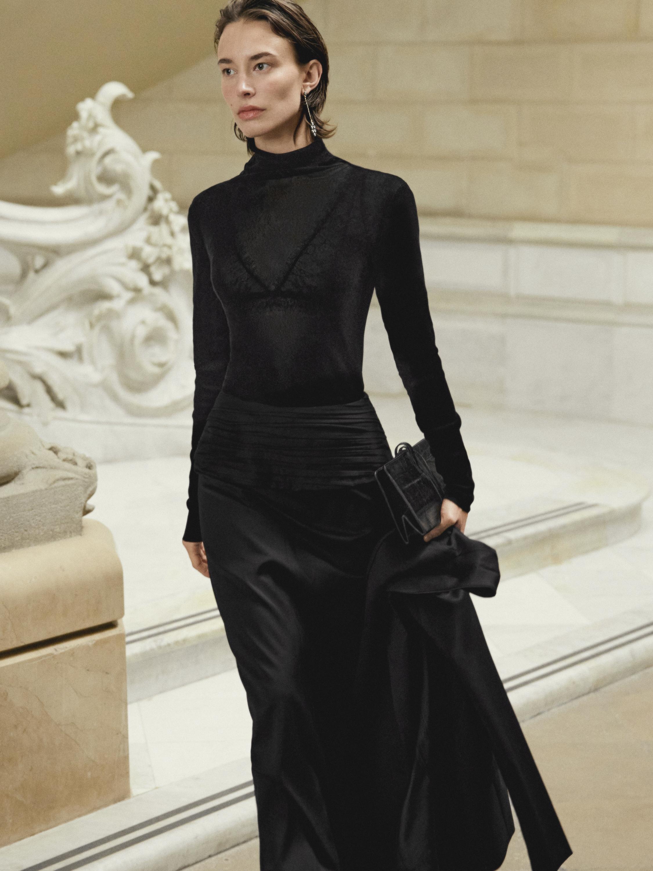 Straight midi skirt with gathered sash - STUDIO — BLACK