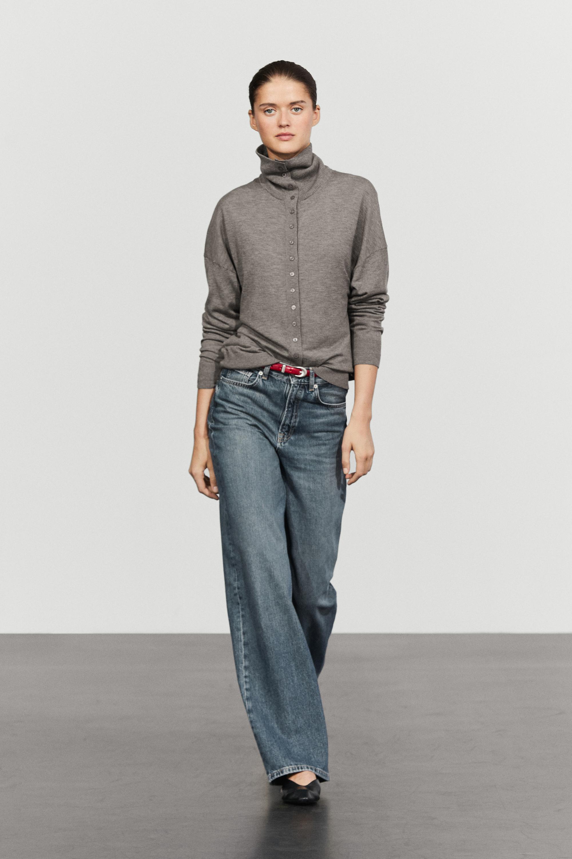 Turtleneck cardigan with button detail