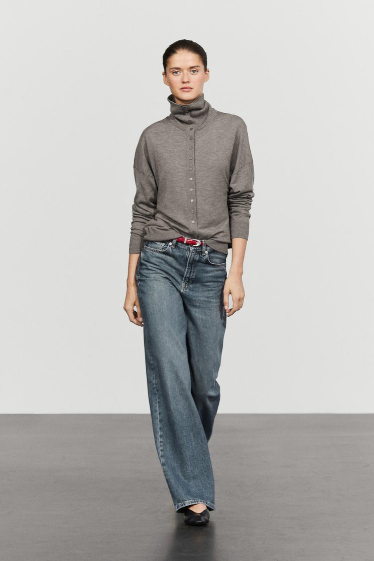 Turtleneck cardigan with button detail — GREY