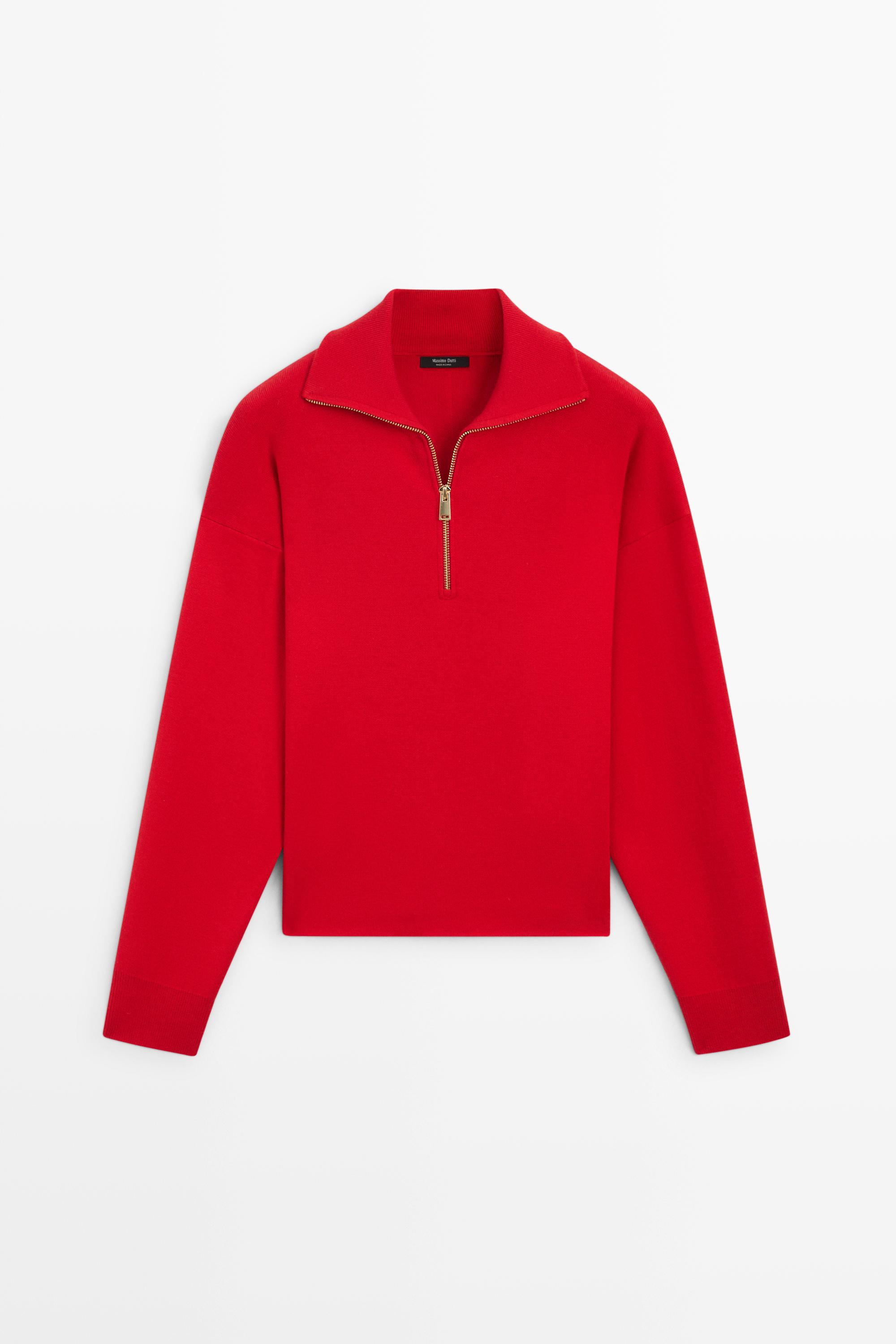 Cotton blend quarter-zip knit polo sweater — RED