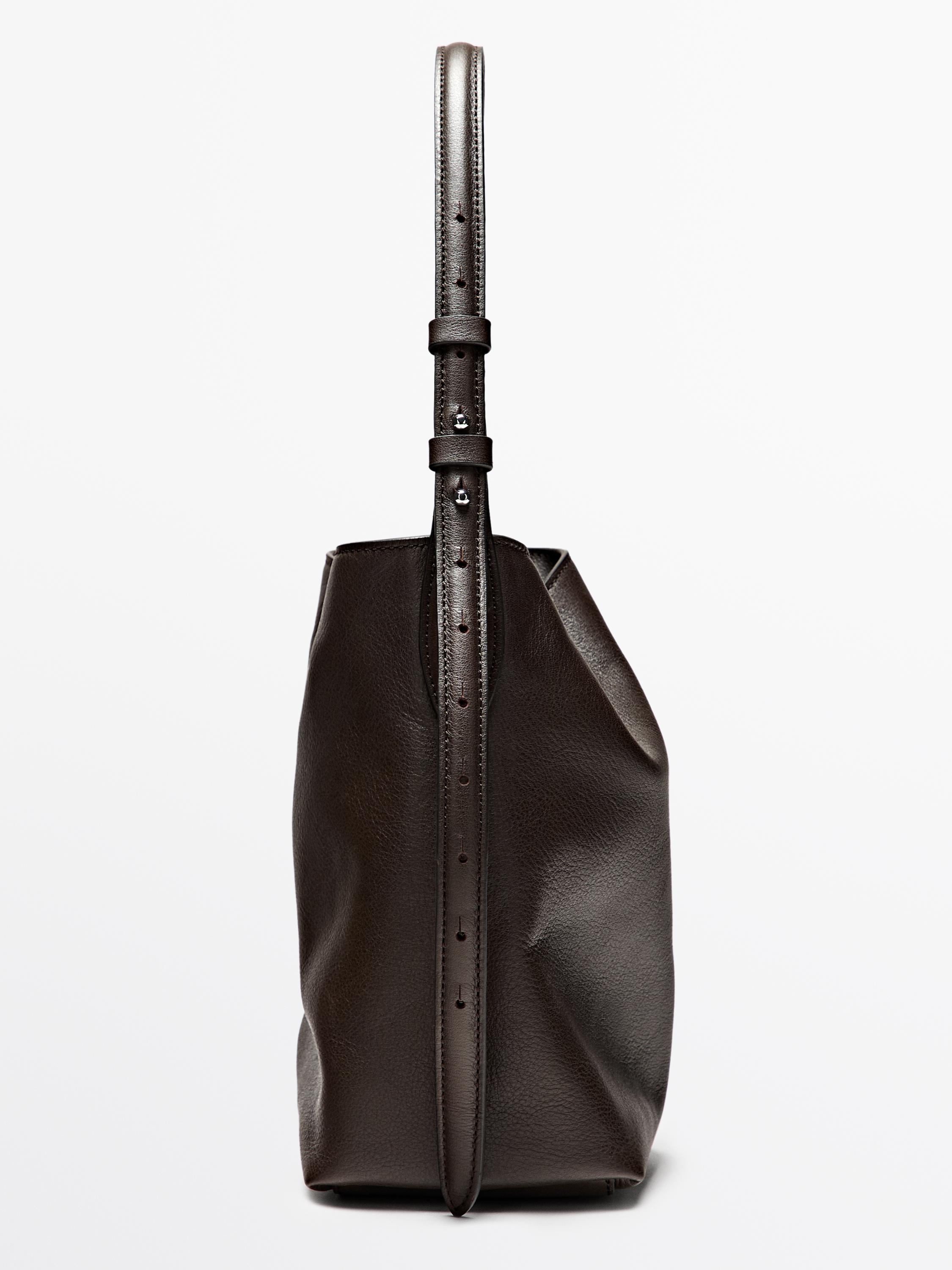 Nappa leather mini bucket bag — BROWN