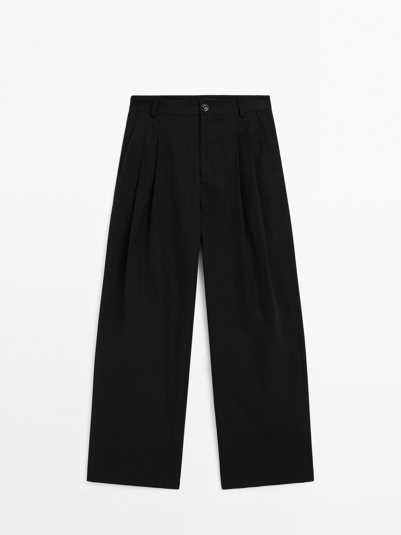 Massimo Dutti - Dame - Bukser I Bomuldsblanding Med Brede Ben - Sort - 42