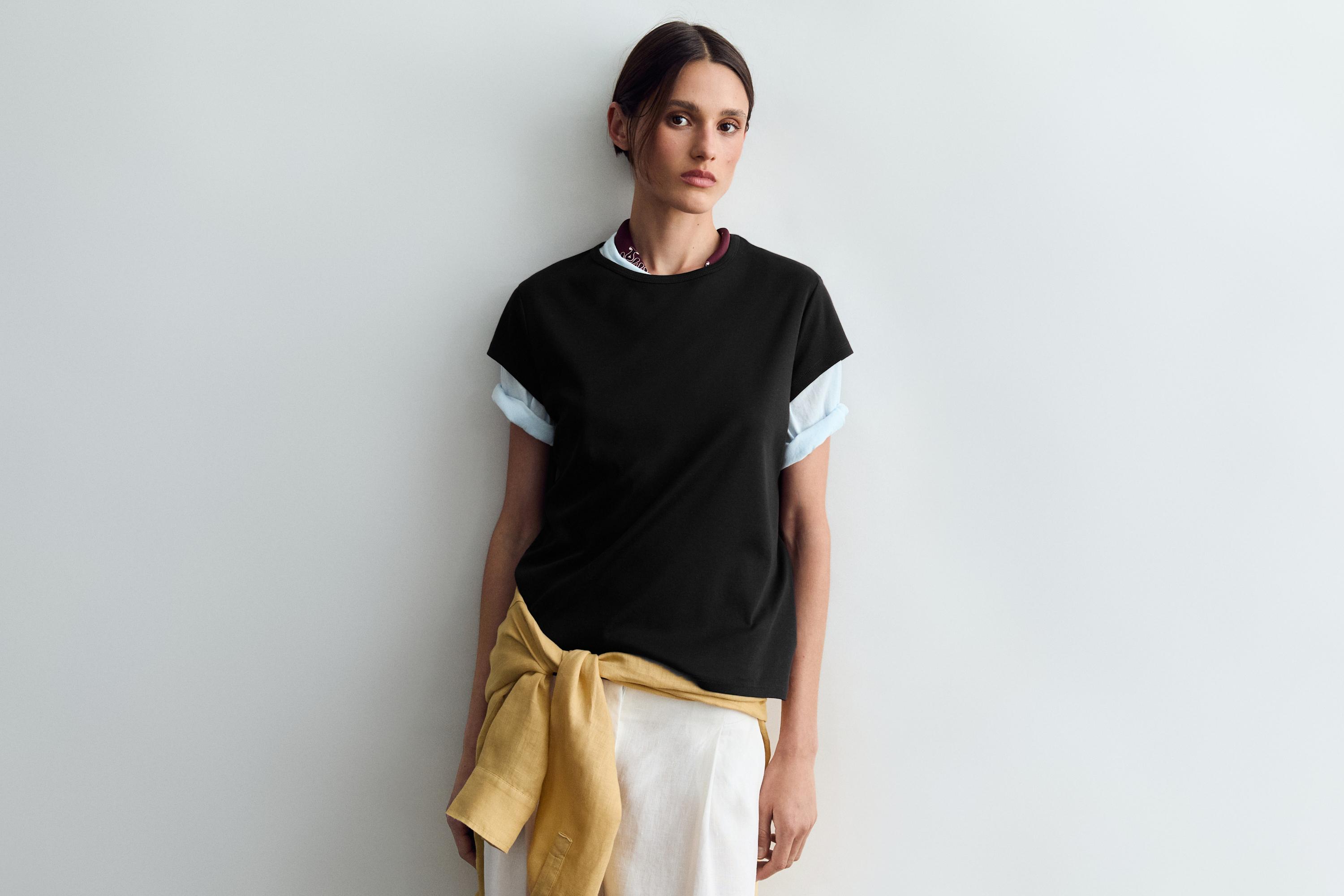 100% mercerised cotton short sleeve T-shirt — BLACK
