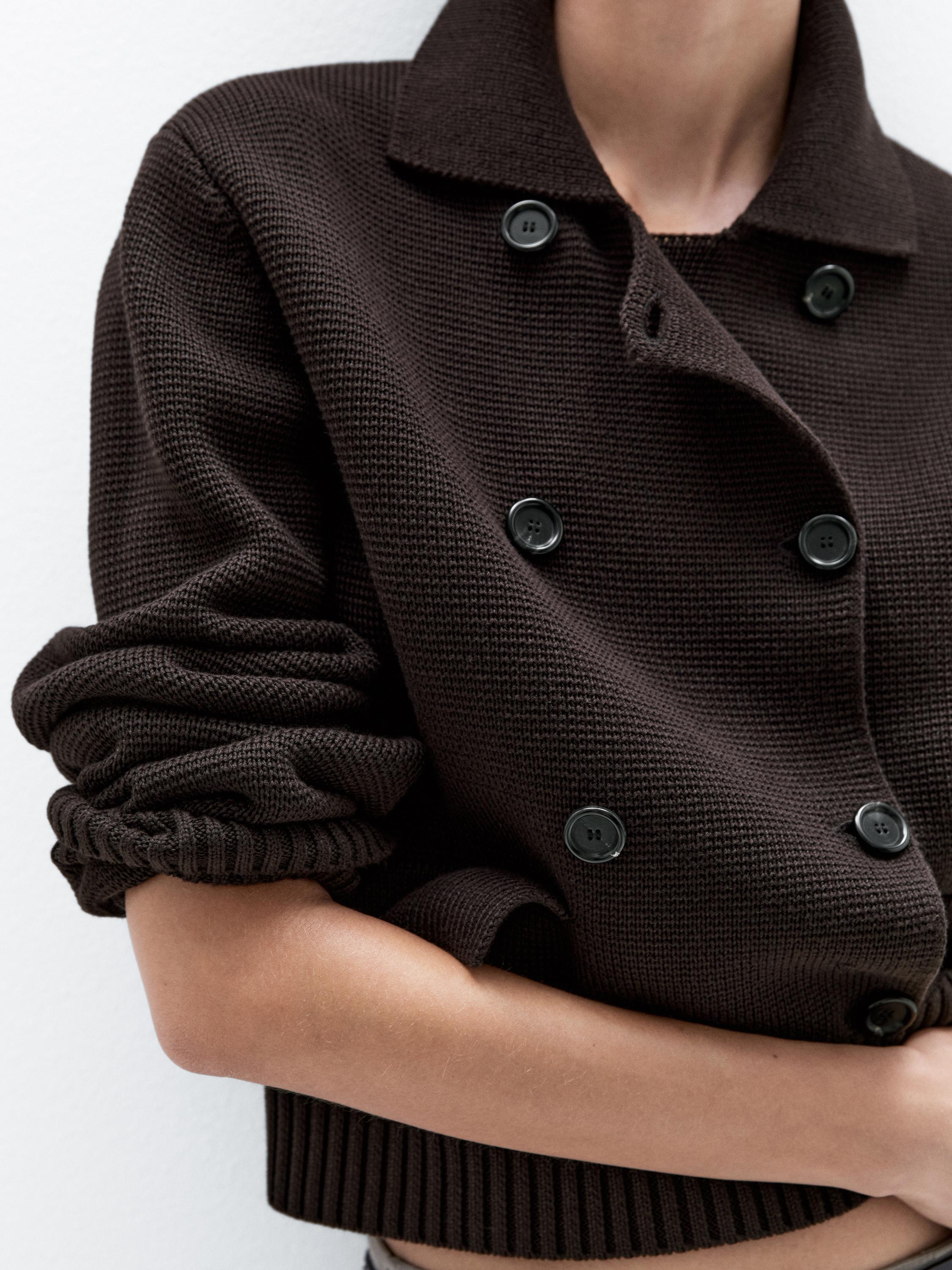 100% cotton double-breasted knit cardigan