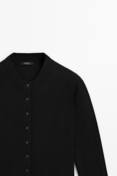 Knit cardigan with button detail — BLACK 4