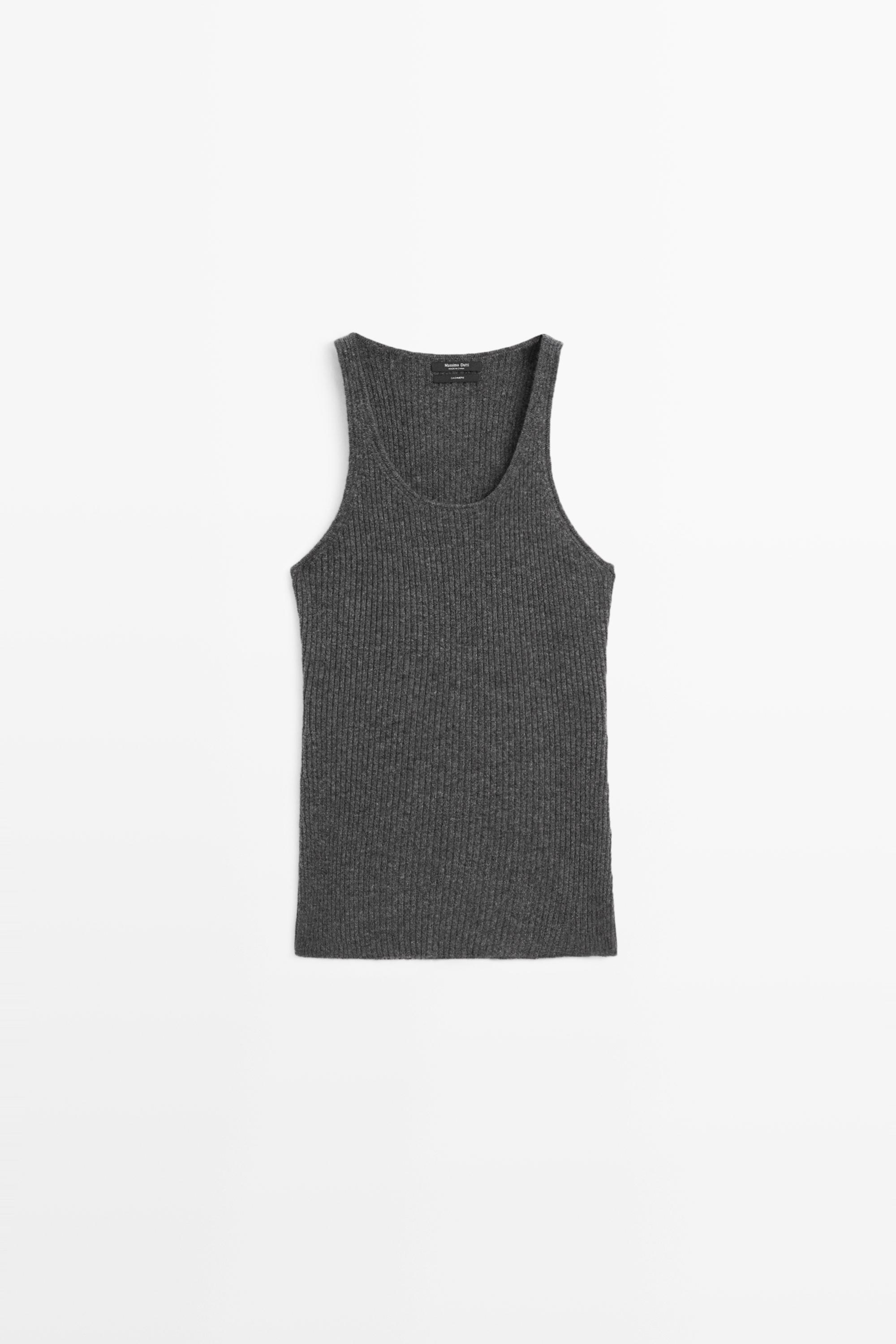 100% cashmere ribbed knit top — ANTHRACITE GREY