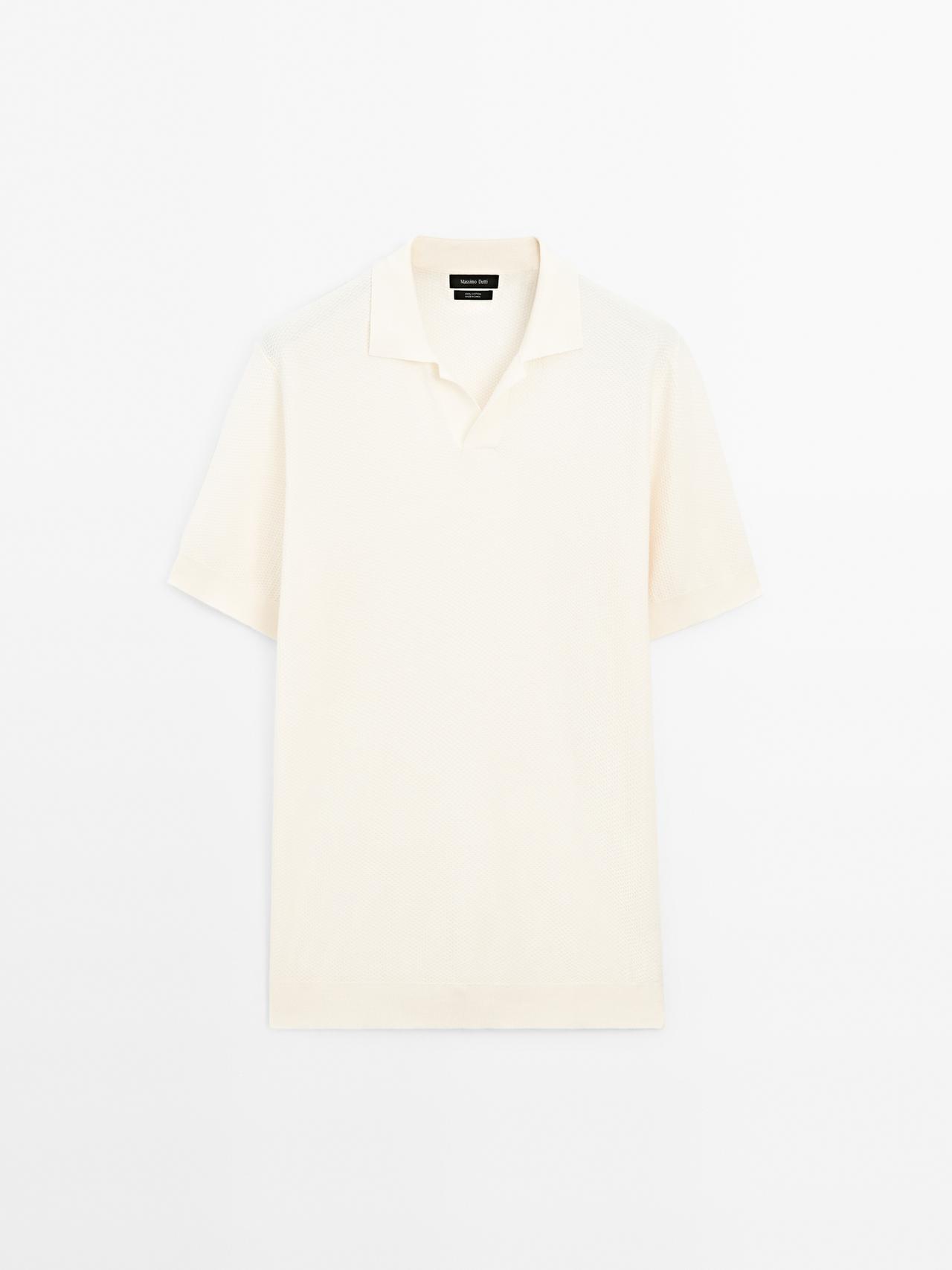 Massimo Dutti - Herre - Strukturvævet Poloshirt I Strik Med Korte Ærmer - Råhvid - S
