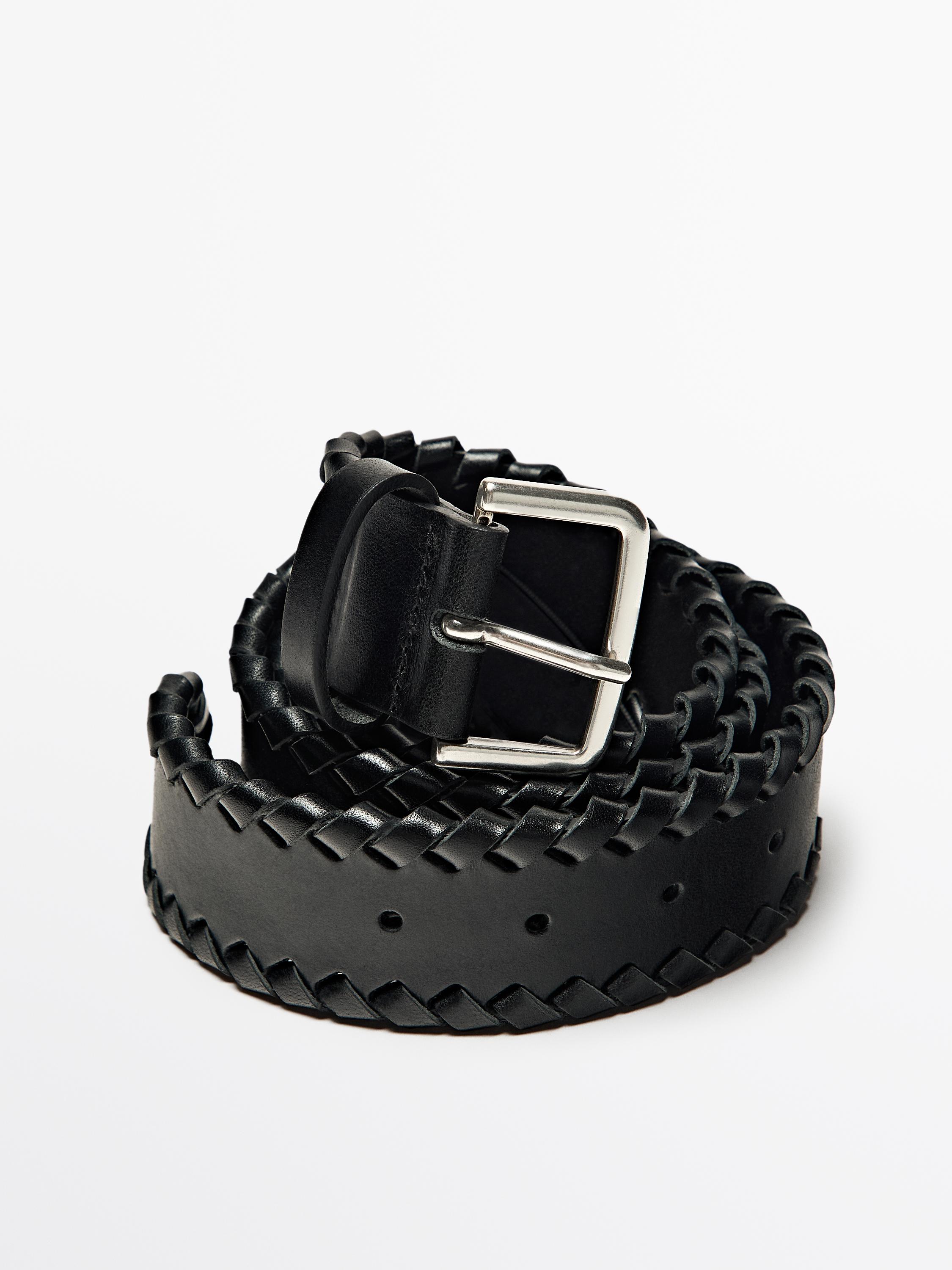 Nappa leather belt with braided detail
