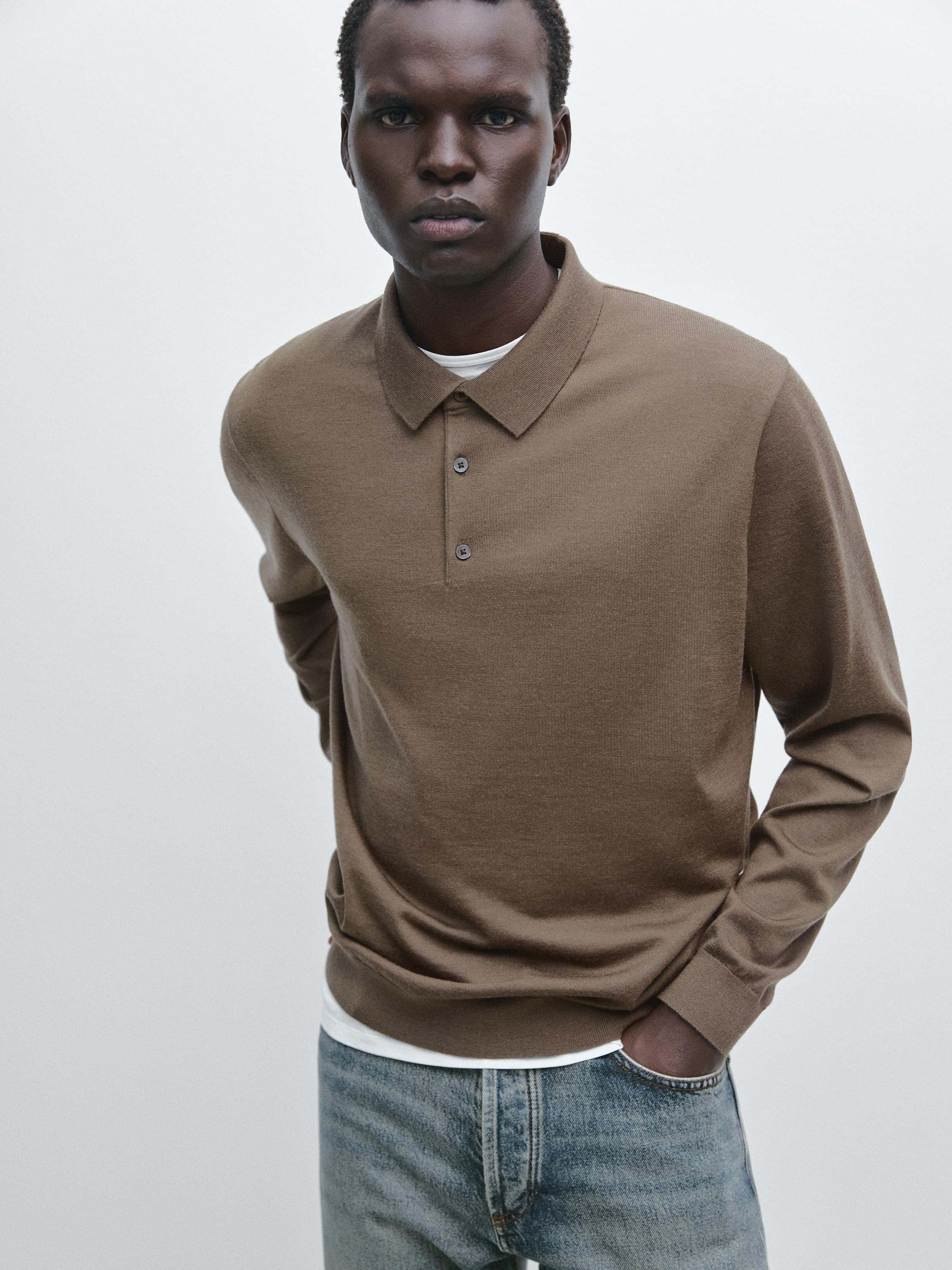 Pull polo en maille 100 % laine mérinos
