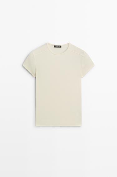 Short sleeve cotton blend T-shirt — CREAM 2