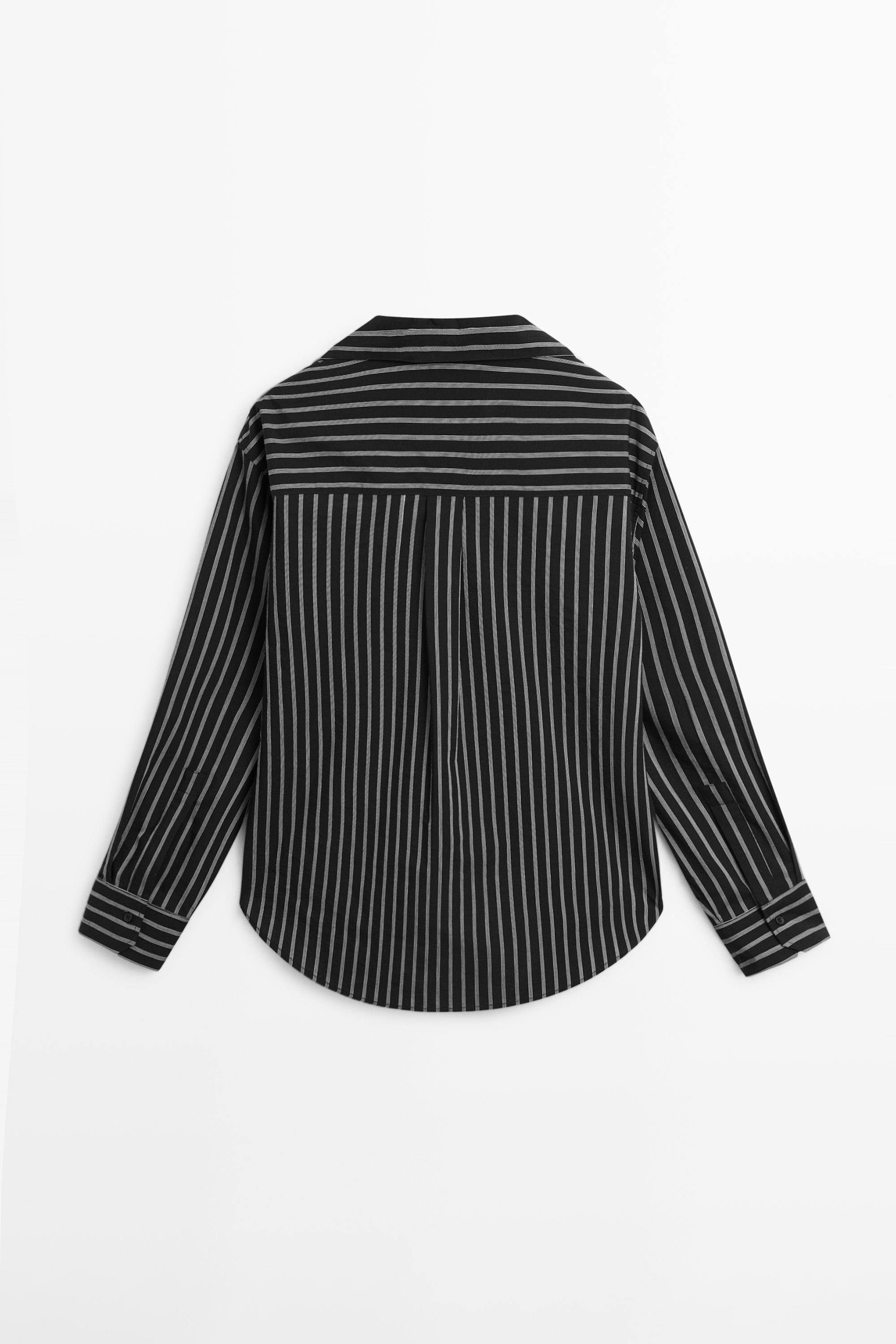 Striped cotton blend shirt — BLACK