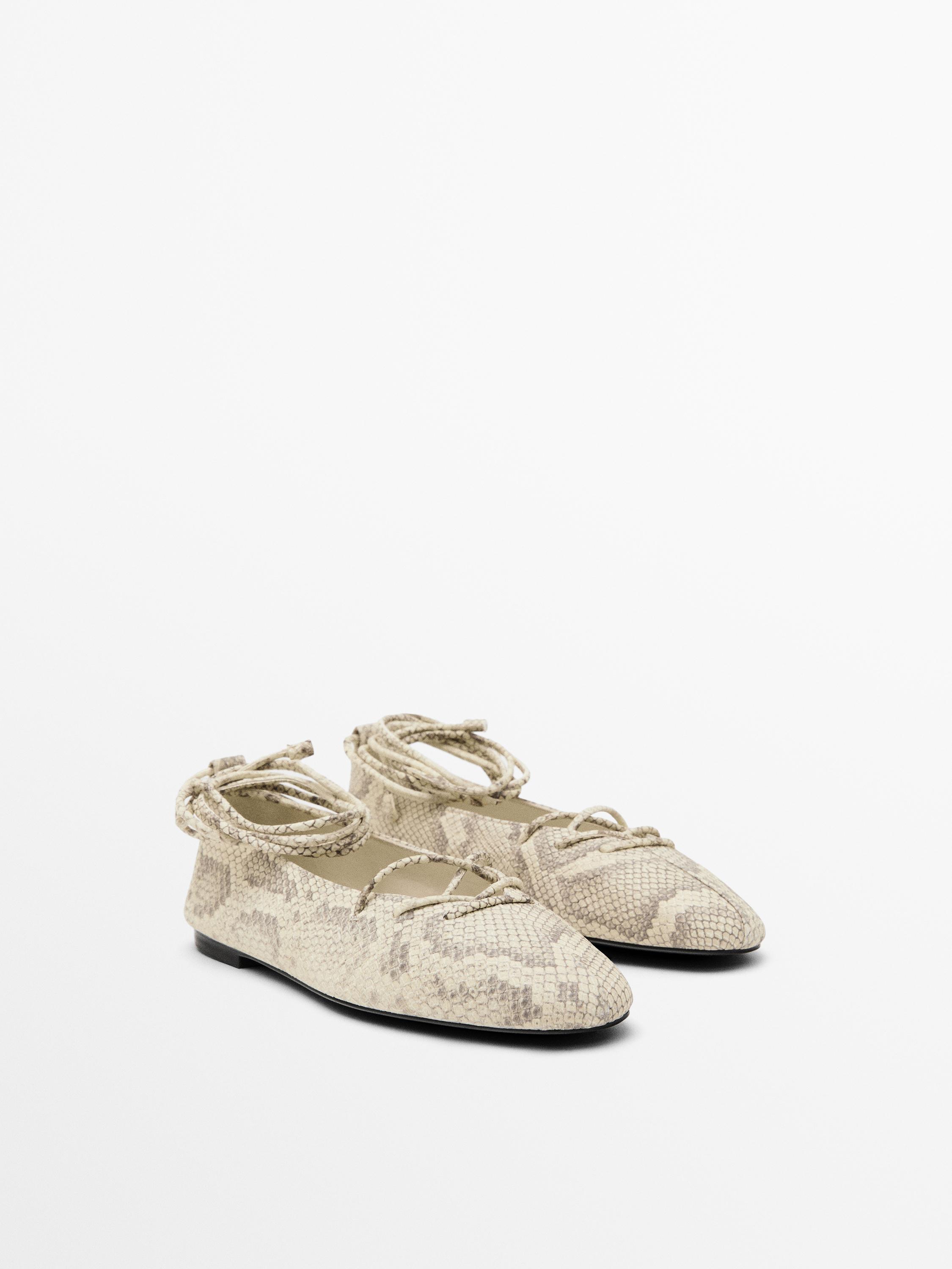 【MASSIMO DUTTI】 Lace Up Flat Shoes /追跡付 Lace-up printed ballet flats · Multicolored · Flat Shoes