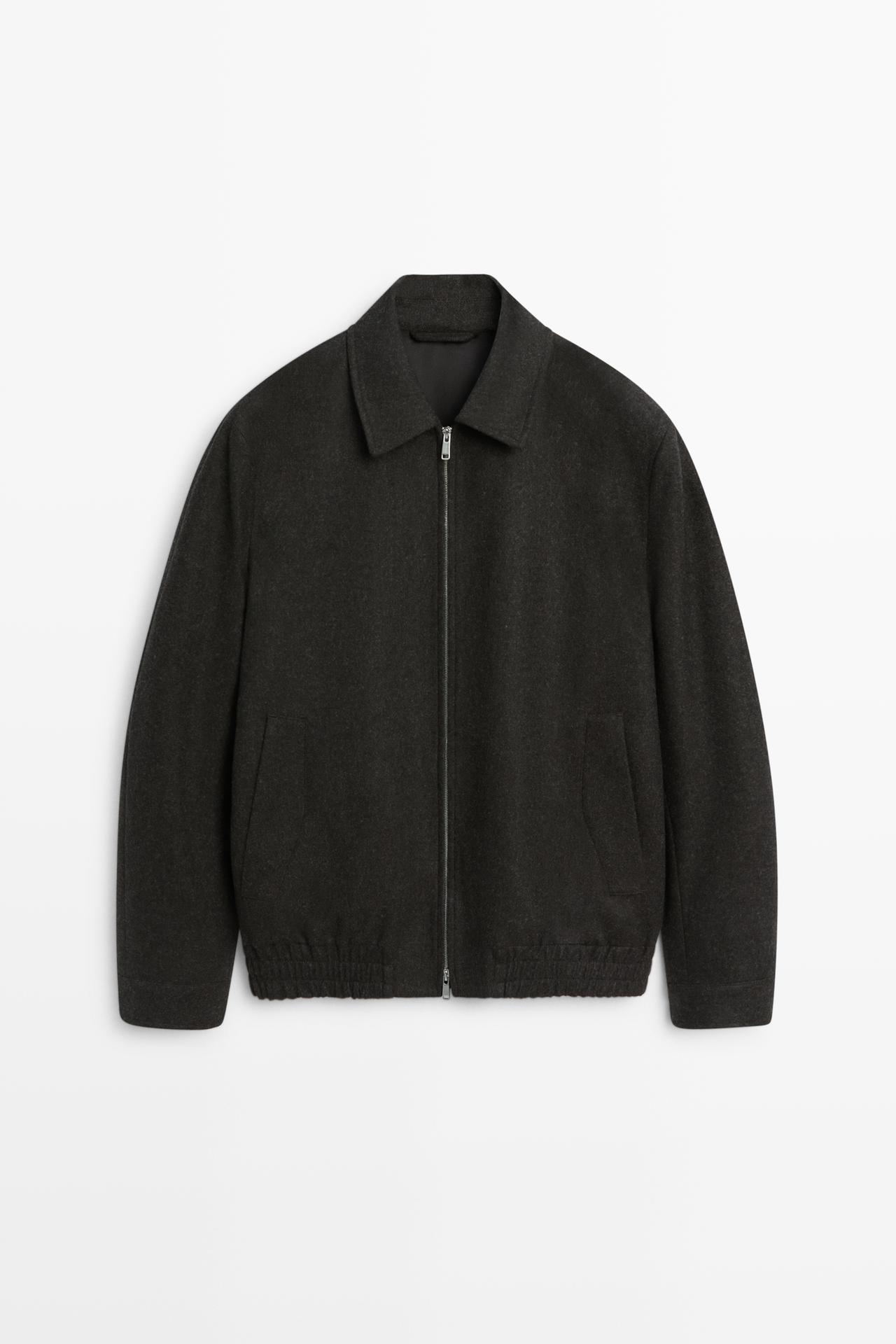 Wool-blend flannel bomber, total look — BROWN