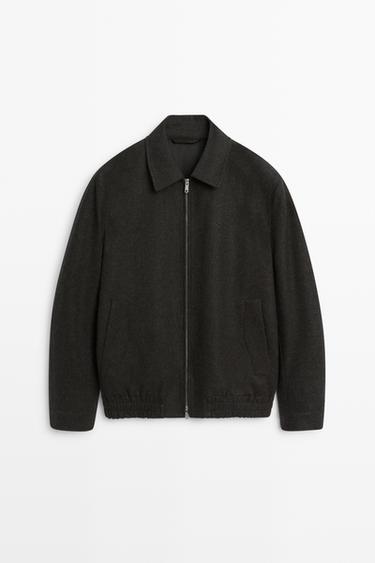 Wool-blend flannel bomber, total look — BROWN 2