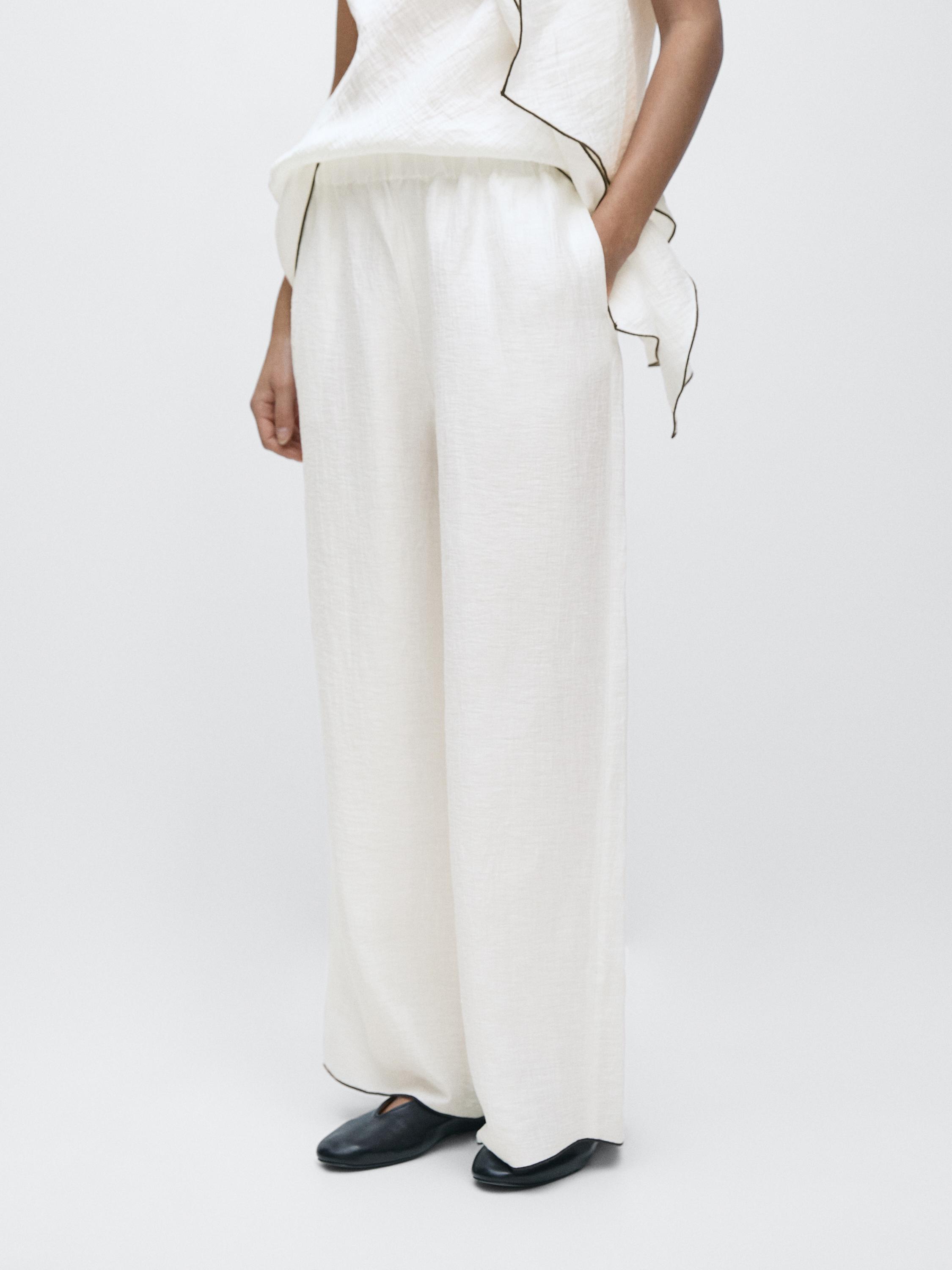 Flowing trousers with piping detail — WHITE