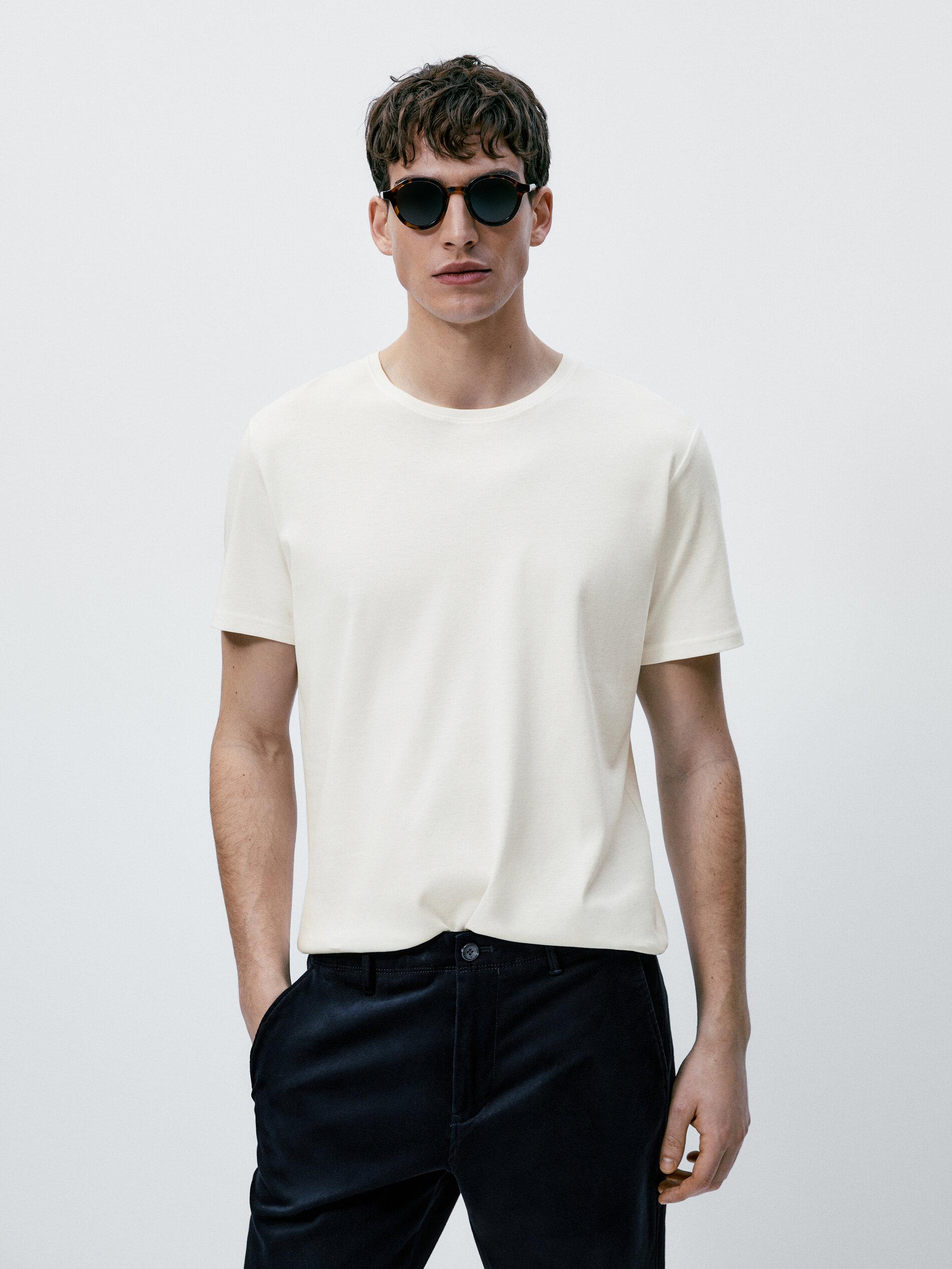 100% mercerised cotton T-shirt — CREAM