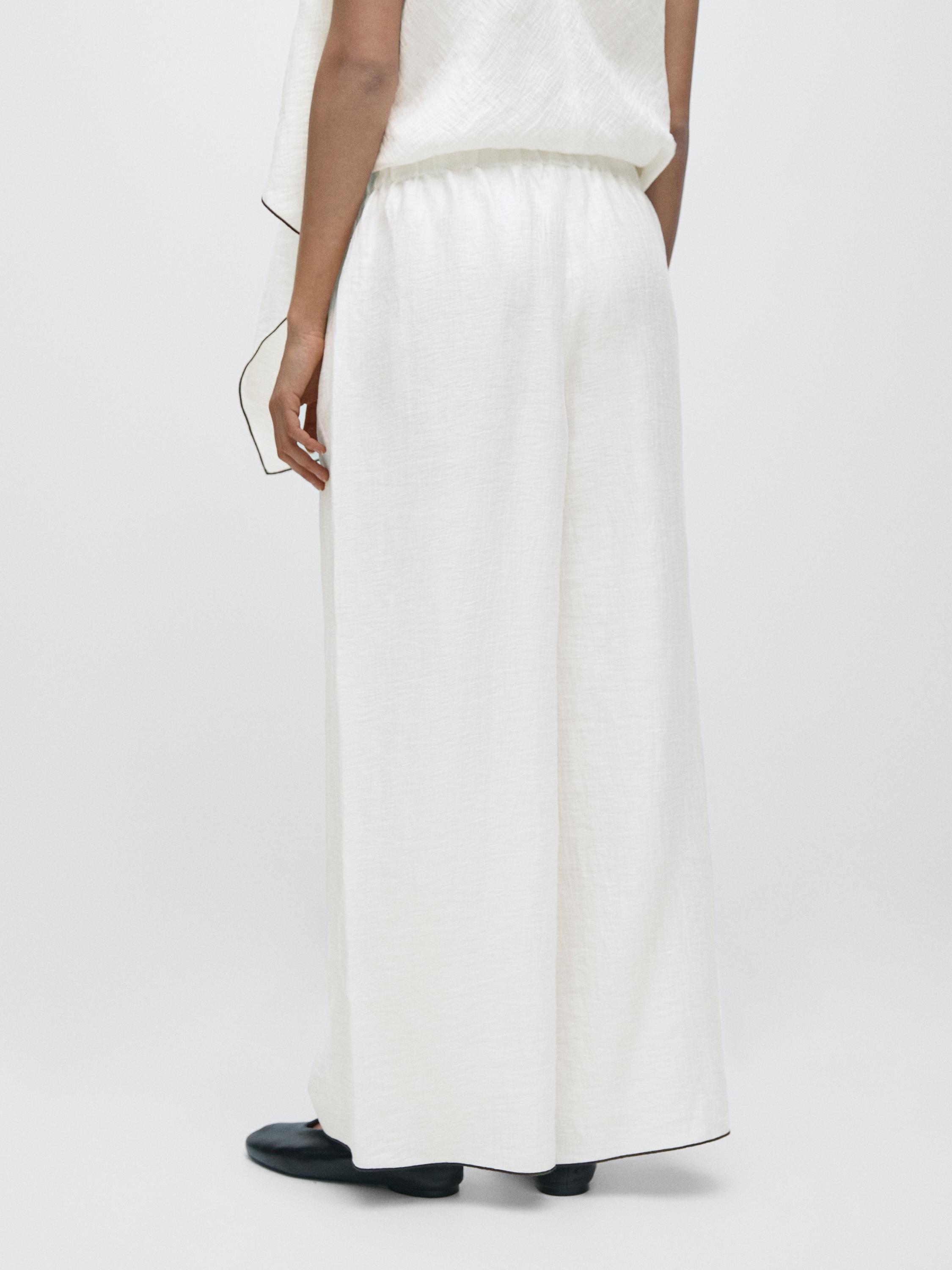 Flowing trousers with piping detail — WHITE